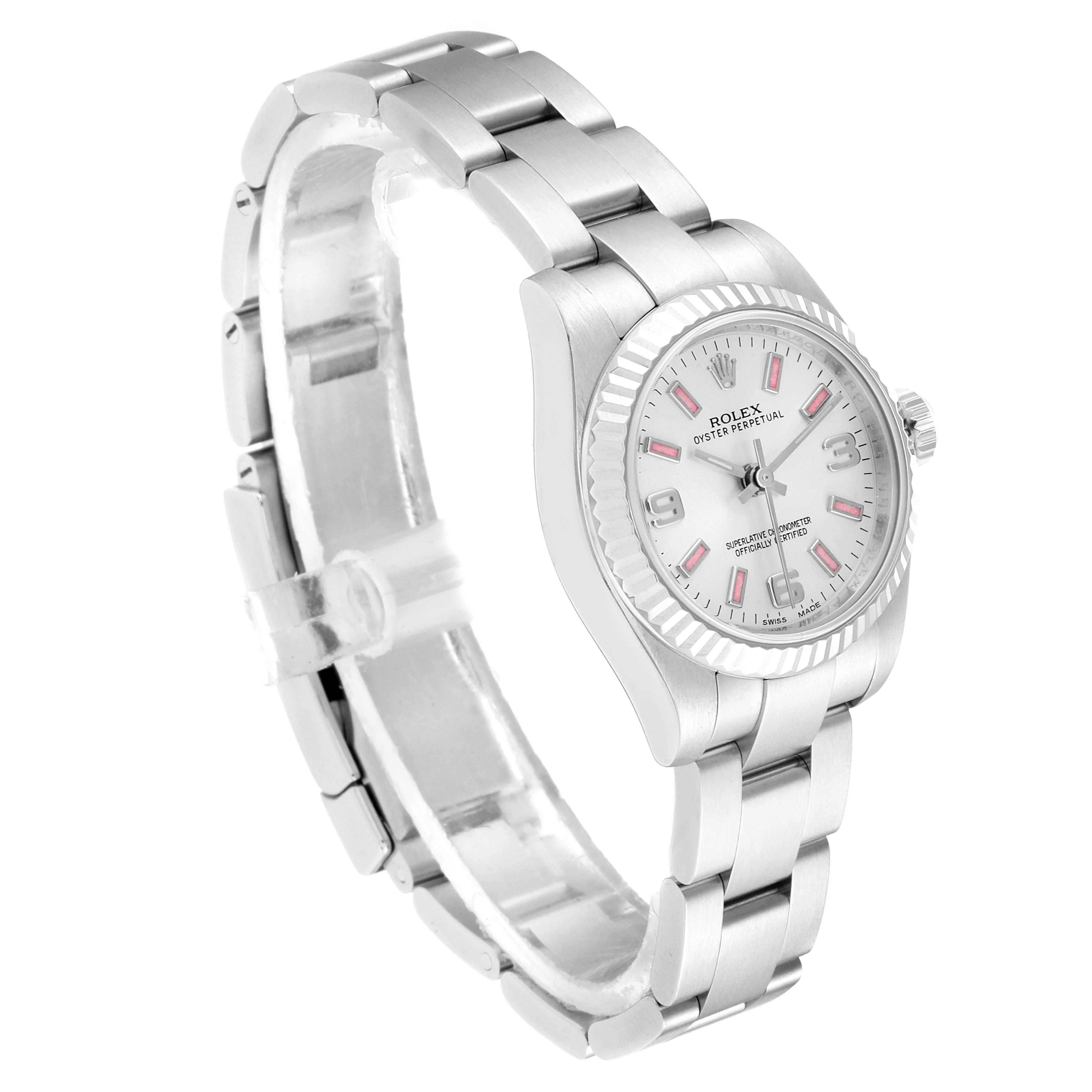 The image shows a Rolex Oyster Perpetual 176234 Women's Stainless Steel Silver Dial 176234 Women's Stainless Steel Silver Dial watch from a three-quarter angle, highlighting its face, case, and bracelet.