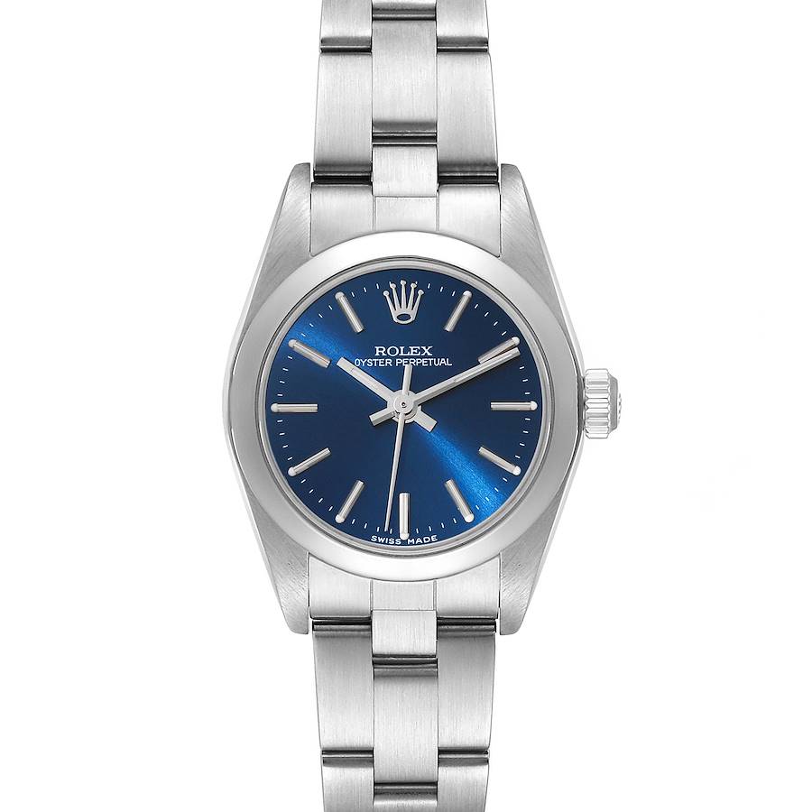 Rolex Oyster Perpetual 24mm Blue Dial Steel Ladies Watch 76080 Box Papers SwissWatchExpo