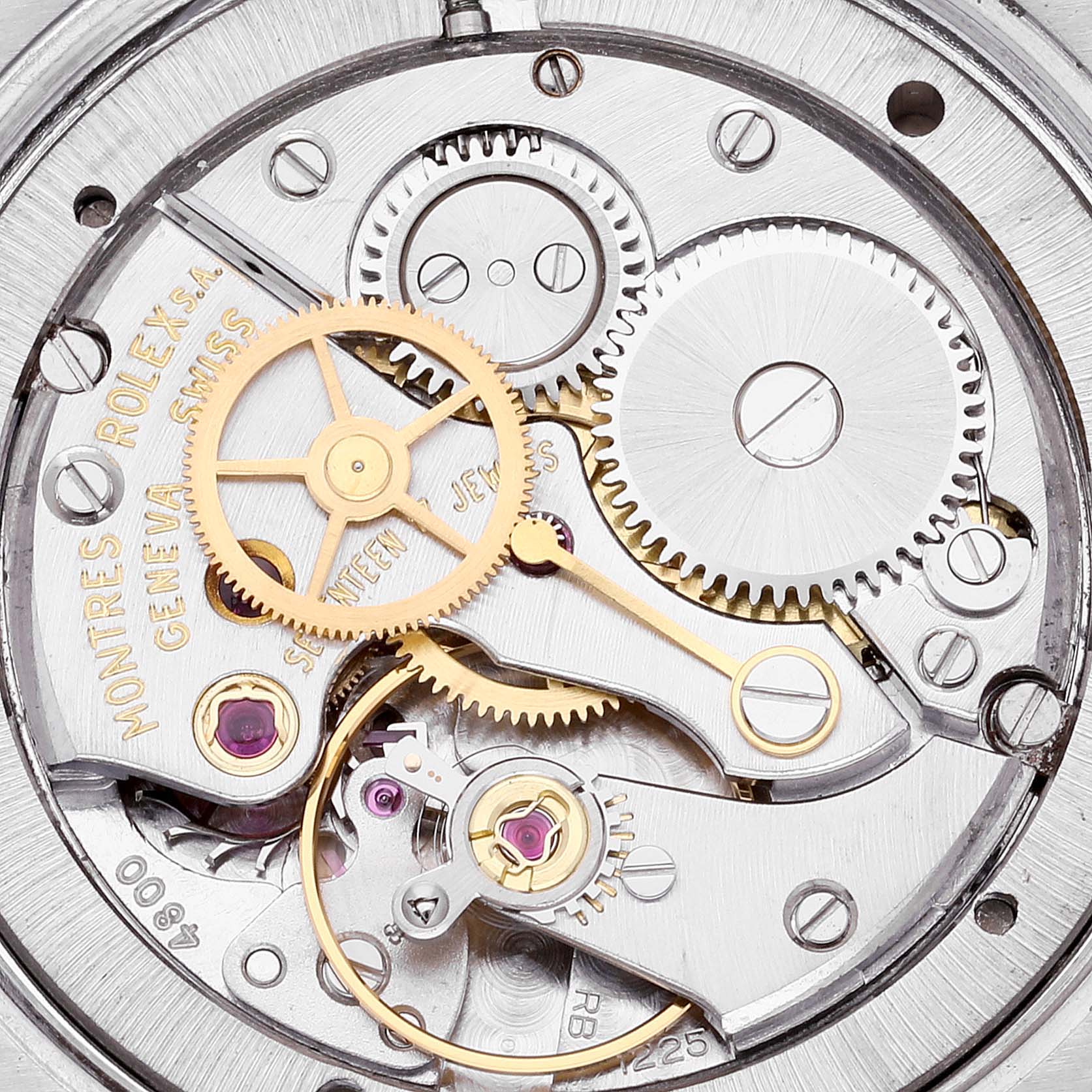 The image shows a close-up view of the movement mechanism of a Vintage Collection model by Rolex.