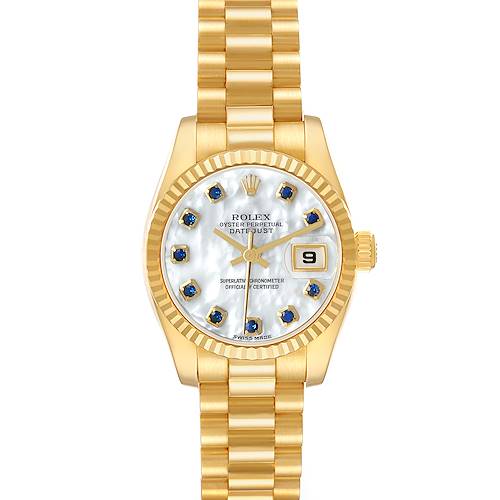 Photo of Rolex President Datejust Yellow Gold MOP Sapphire Ladies Watch 179178