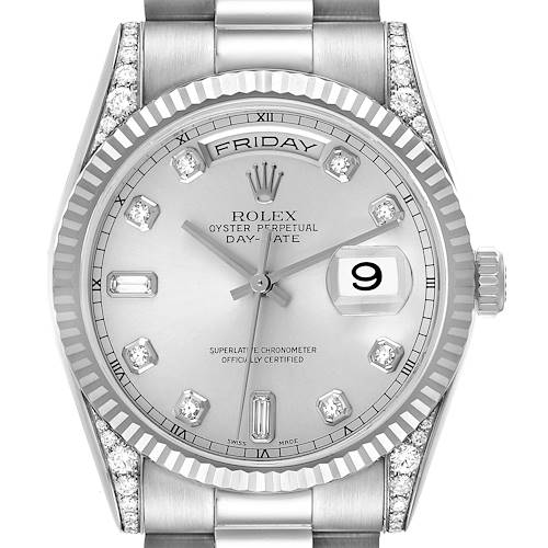 Photo of Rolex President Day-Date White Gold Silver Dial Diamond Mens Watch 118339 Box Papers