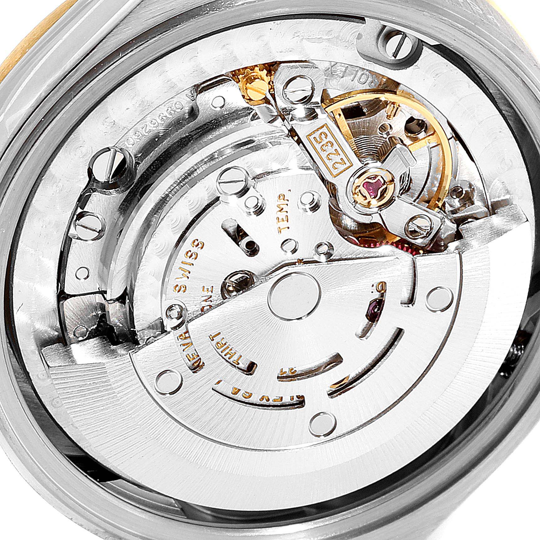 This image shows the internal mechanical movement of the Rolex President 78279 Women
s White Gold Brown Dial 78279 Women
s White Gold Brown Dial watch model, viewed from the back.