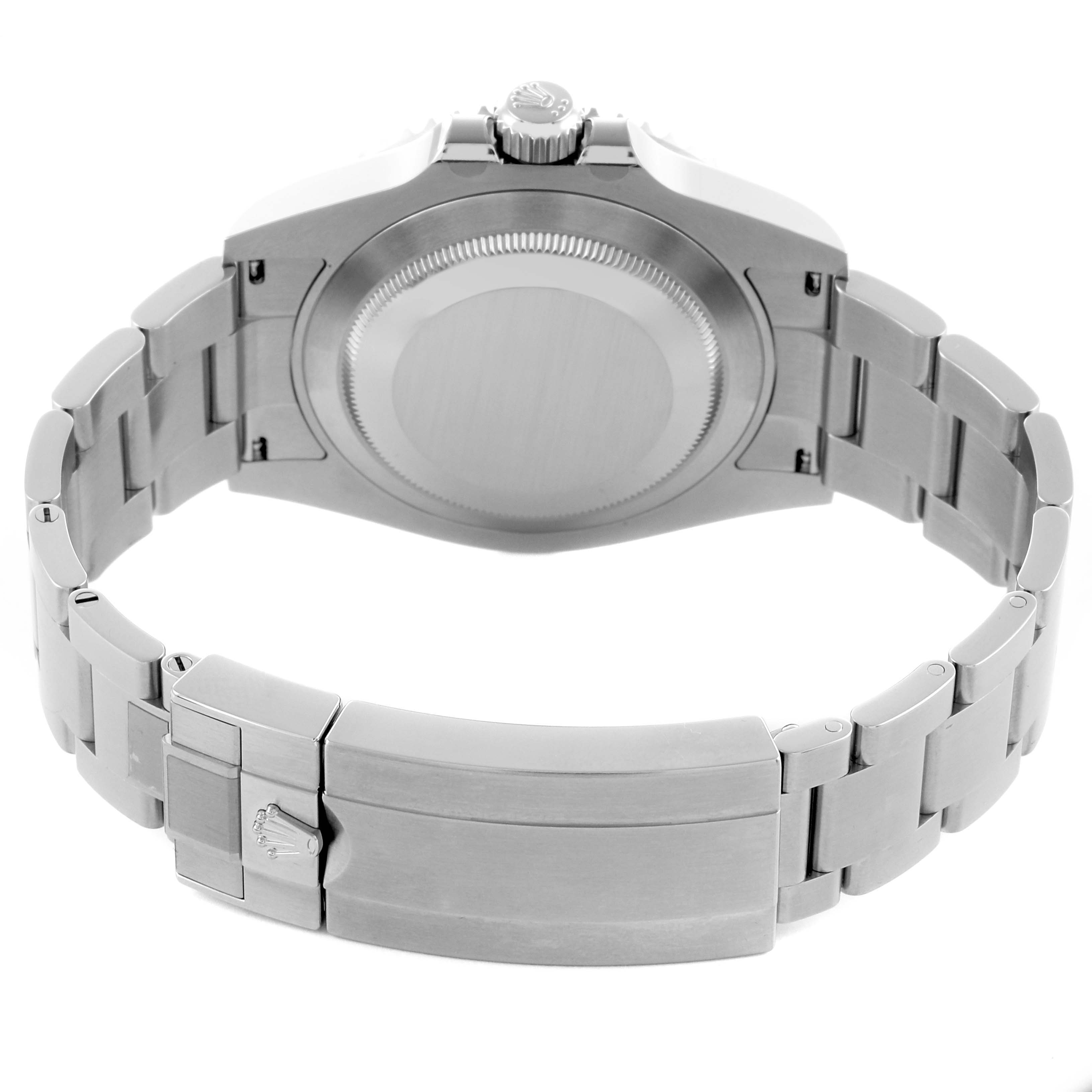 The image shows the back view of a Rolex Submariner 126610LN Men's Stainless Steel Black Dial watch, highlighting its clasp and case back.