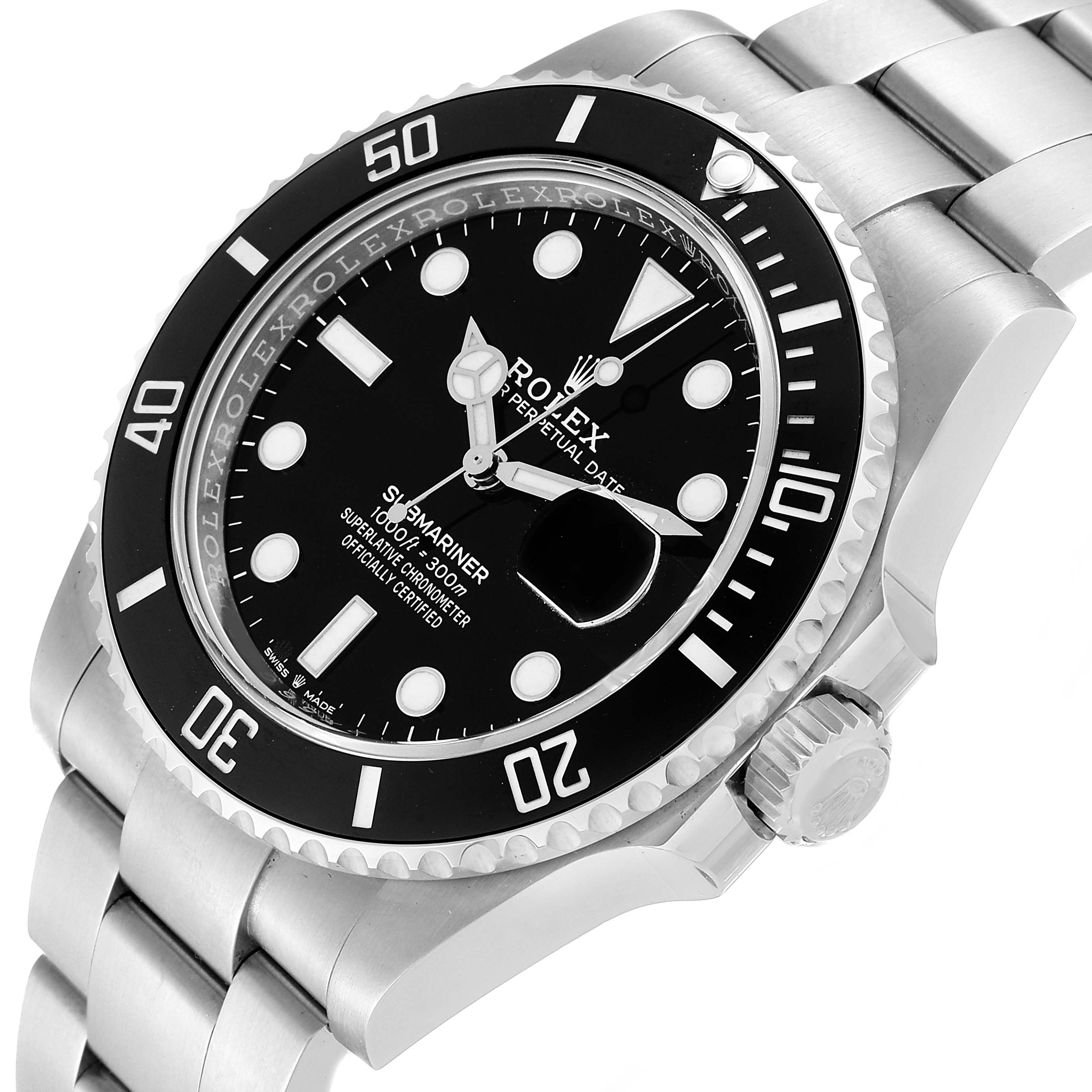The image shows a Rolex Submariner 126610 Men
s Stainless Steel Black Dial 126610 Men
s Stainless Steel Black Dial watch at a slight angle, displaying the dial, bezel, crown, and part of the bracelet.