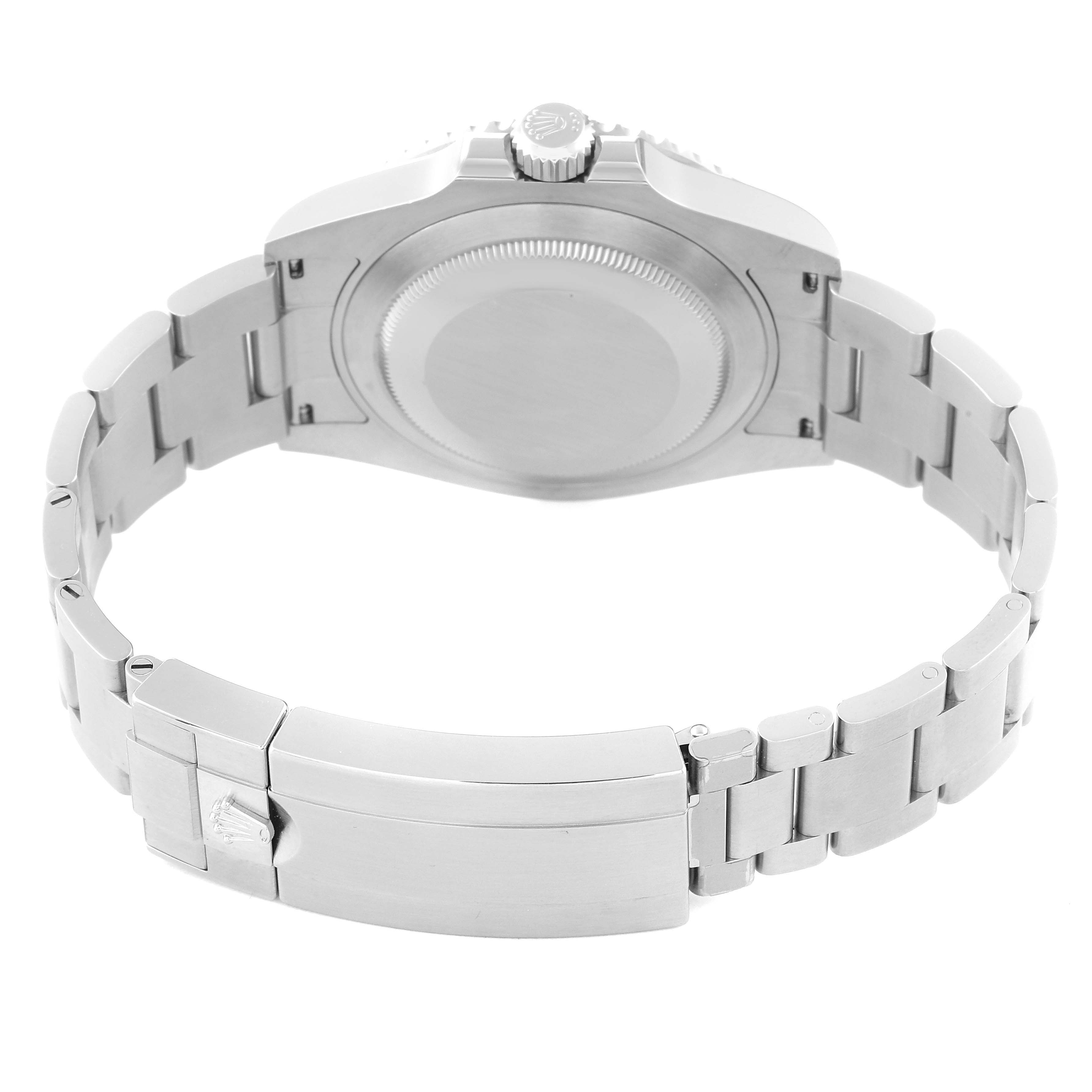 This image shows the back view of a Rolex Submariner 126610 Men
s Stainless Steel Black Dial 126610 Men
s Stainless Steel Black Dial watch, displaying its closed clasp and bracelet.