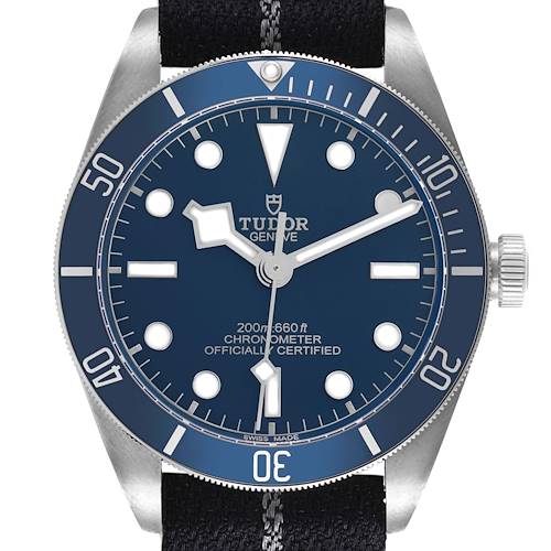 The Tudor Heritage Black Bay 79030 Men's Stainless Steel Brown Dial watch is shown from the front, displaying the face, bezel, and part of the crown.