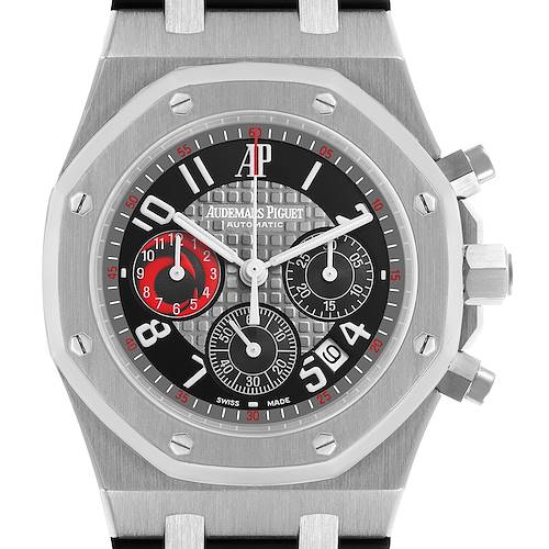 The image shows the face of the Audemars Piguet Royal Oak 25979ST Mens Stainless Steel Grey Dial watch, featuring the octagonal bezel, chronograph sub-dials, and crown.