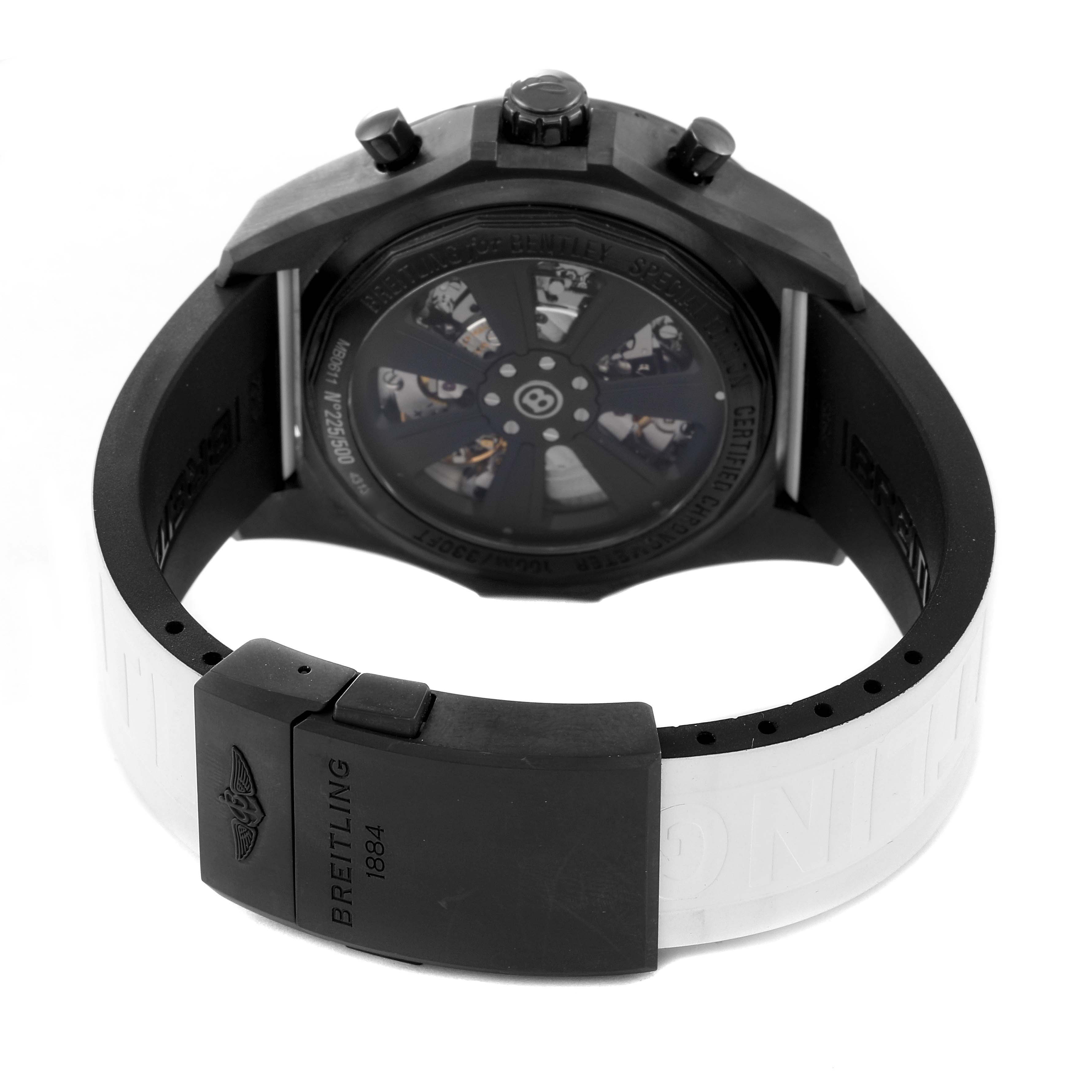 The image shows the back view of a Breitling Bentley MB0611 Men's Stainless Steel Mother of Pearl Dial MB0611 Men's Stainless Steel Mother of Pearl Dial model watch, highlighting the clasp and strap.