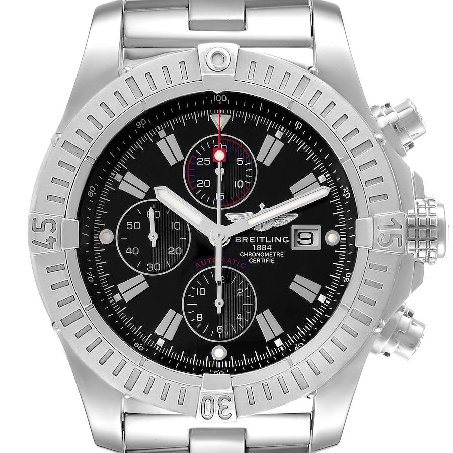 Breitling Super Avenger Black Dial Chronograph Steel Mens Watch A13370 Box Card SwissWatchExpo