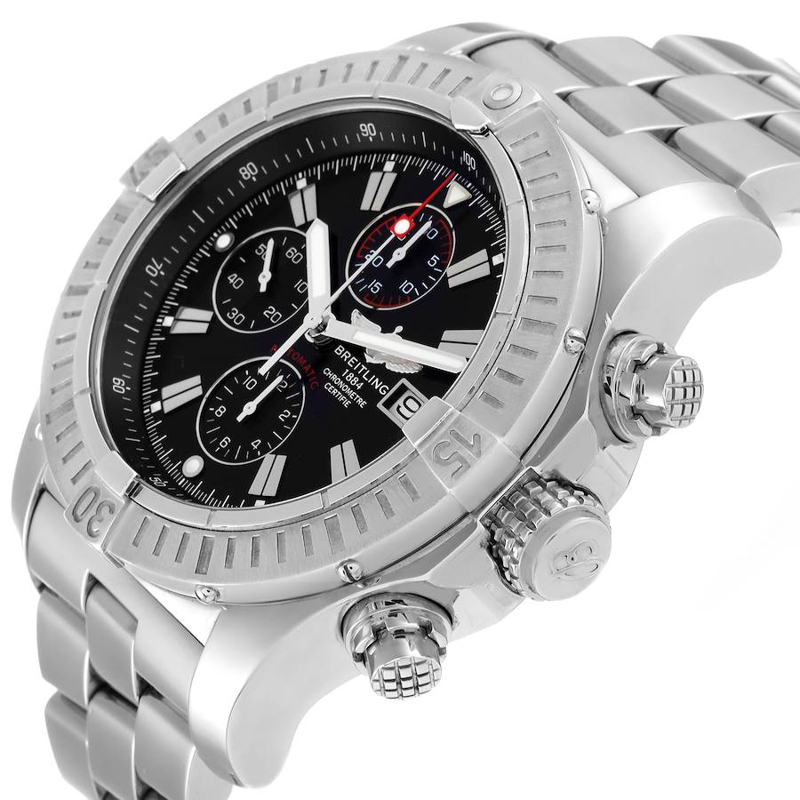 Breitling Super Avenger Black Dial Chronograph Steel Mens Watch A13370 Box Card SwissWatchExpo