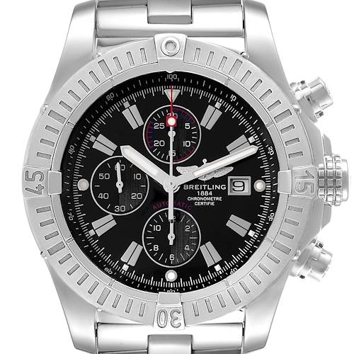 Photo of Breitling Super Avenger Black Dial Chronograph Steel Mens Watch A13370 Box Card