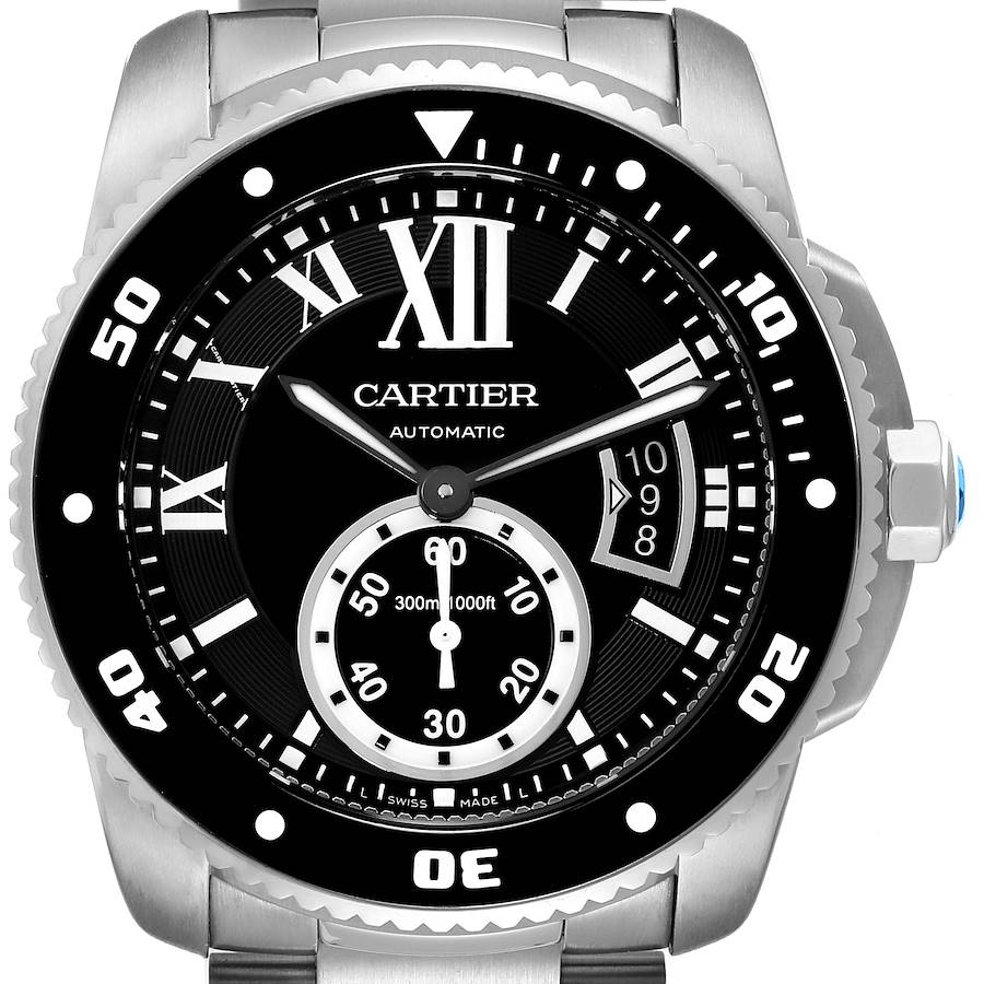 Cartier Calibre Black Dial Automatic Steel Mens Watch W7100057 Box Papers SwissWatchExpo