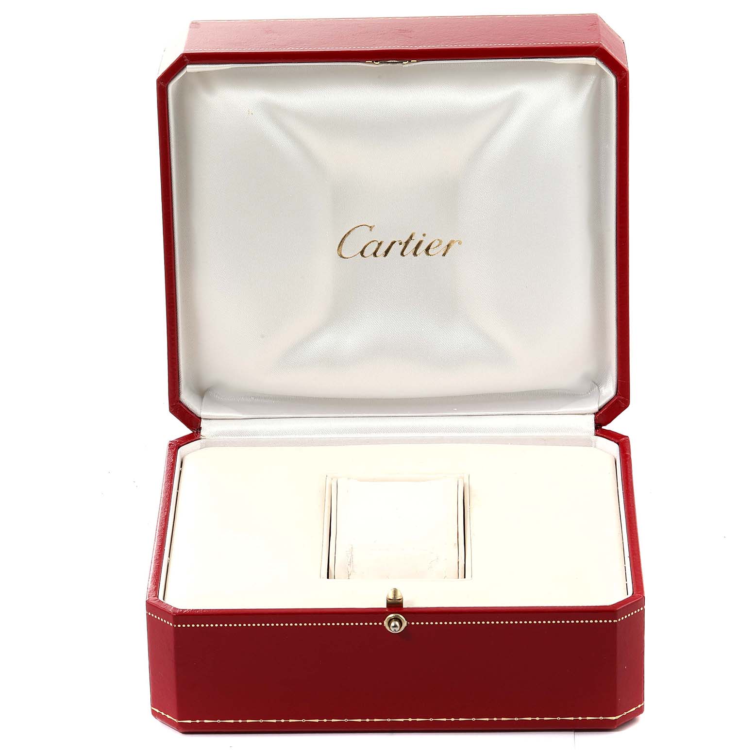 This is a Cartier Tank Française watch box, shown open with no watch inside.
