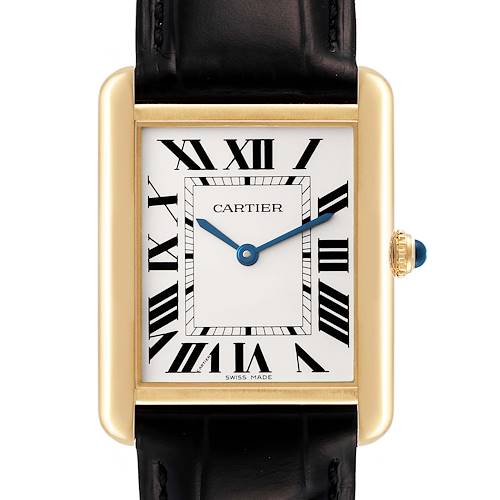 Photo of Cartier Tank Solo Yellow Gold Steel Black Strap Mens Watch W1018855