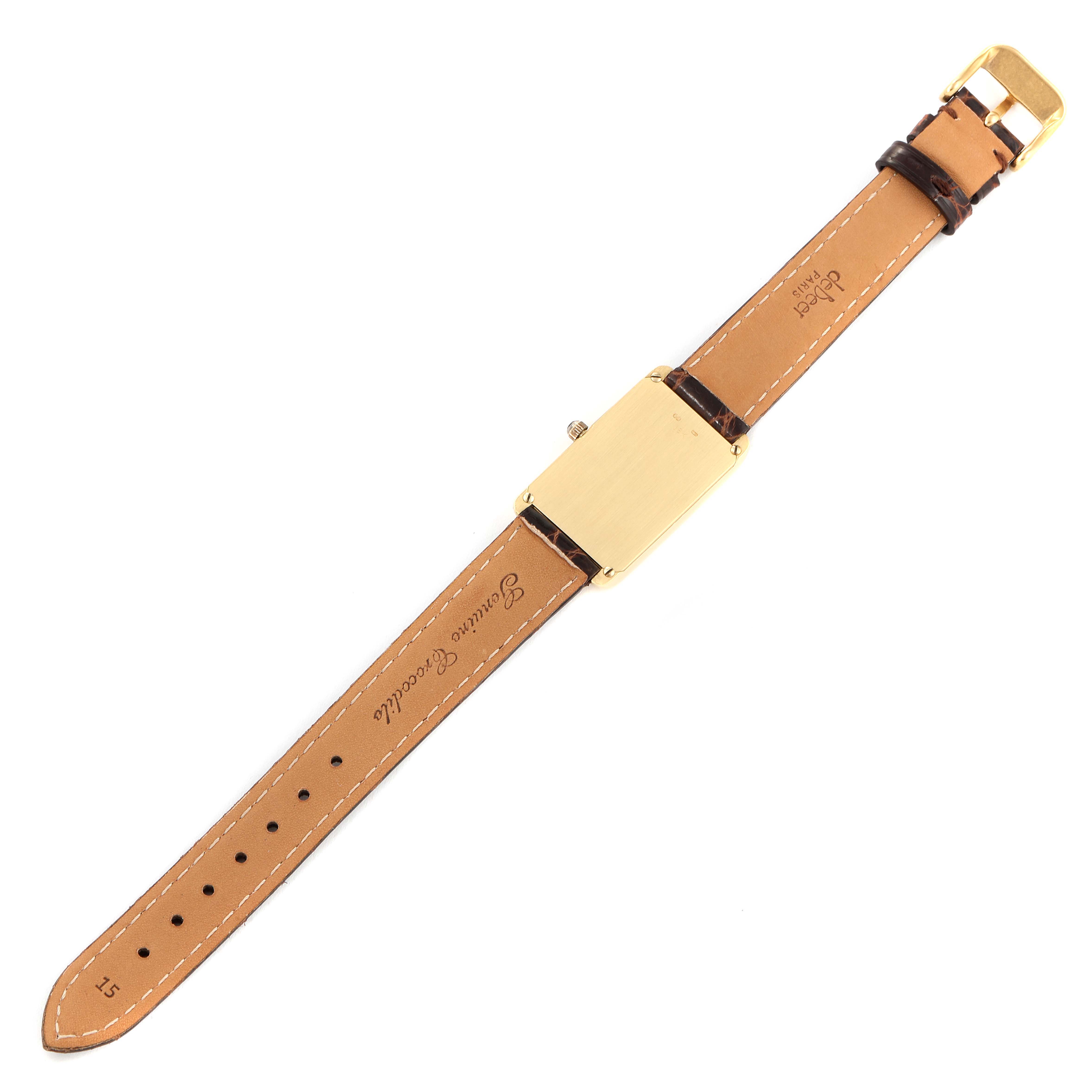 The image shows a top-down view of the Corum Women's Yellow Gold Champagne Dial Women's Yellow Gold Champagne Dial 18K Yellow Gold 10 Gram Ingot 999.9 Ladies Watch, displaying the entire front of the watch and strap.