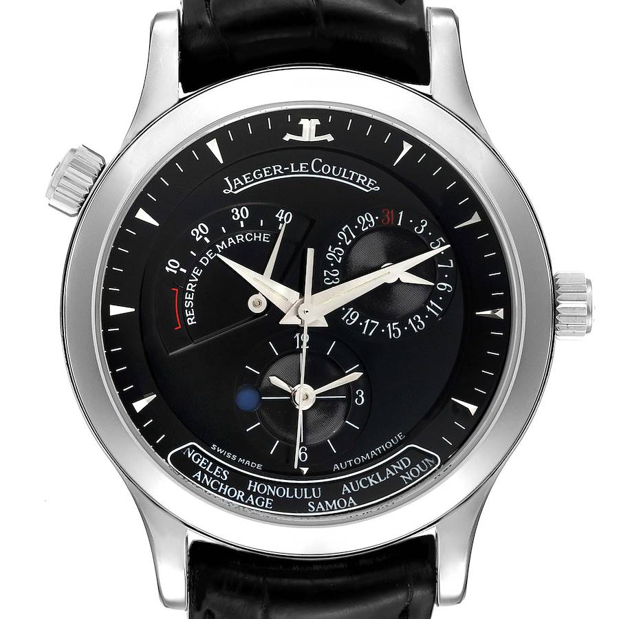 Jaeger Lecoultre Master Geographic Steel Mens Watch 142.8.92.S Q1428170 SwissWatchExpo