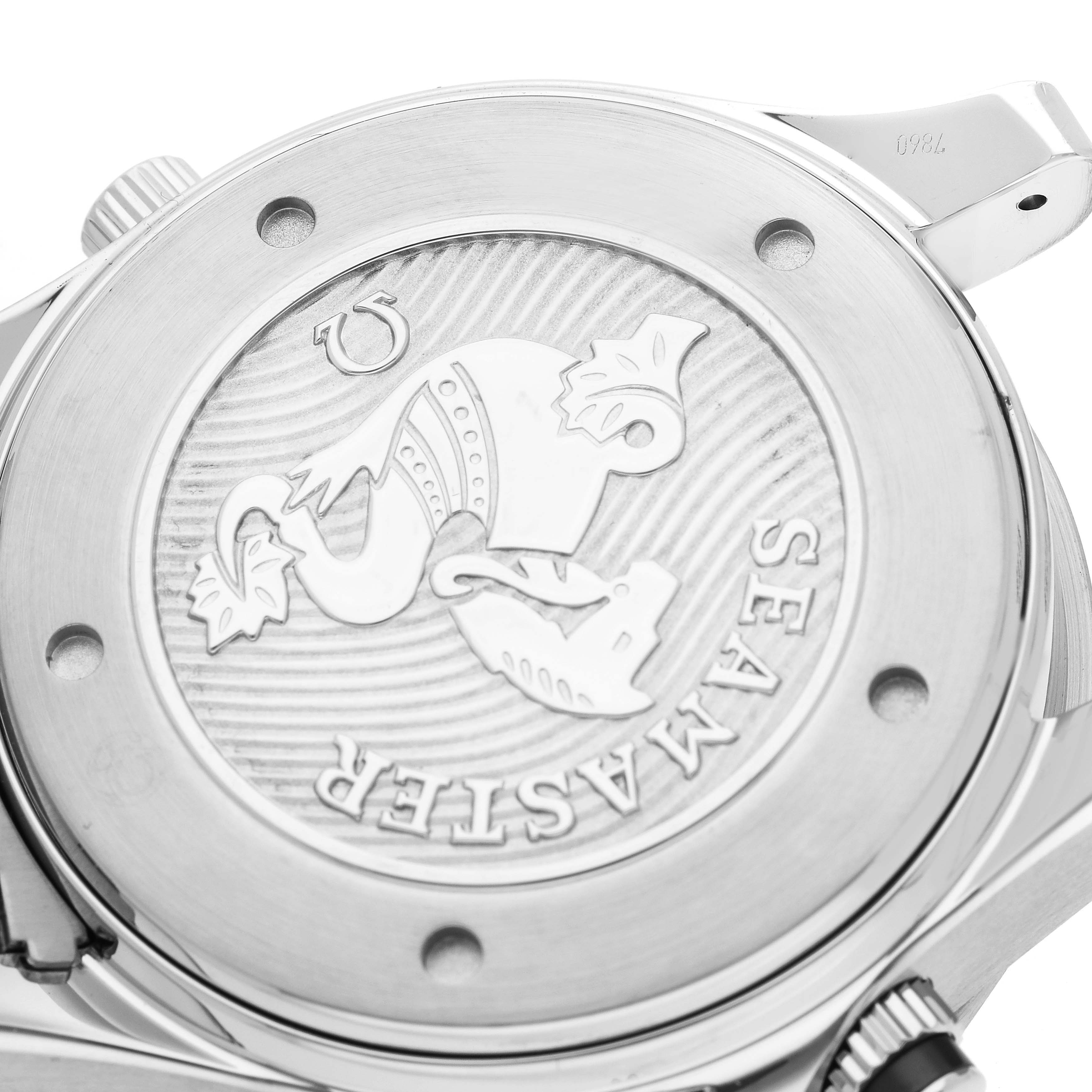 The image shows the case back of an Omega Seamaster 212.30.44.52.01.001 Men
s Stainless Steel Black Dial 212.30.44.52.01.001 Men
s Stainless Steel Black Dial watch displaying its engraved logo and text.