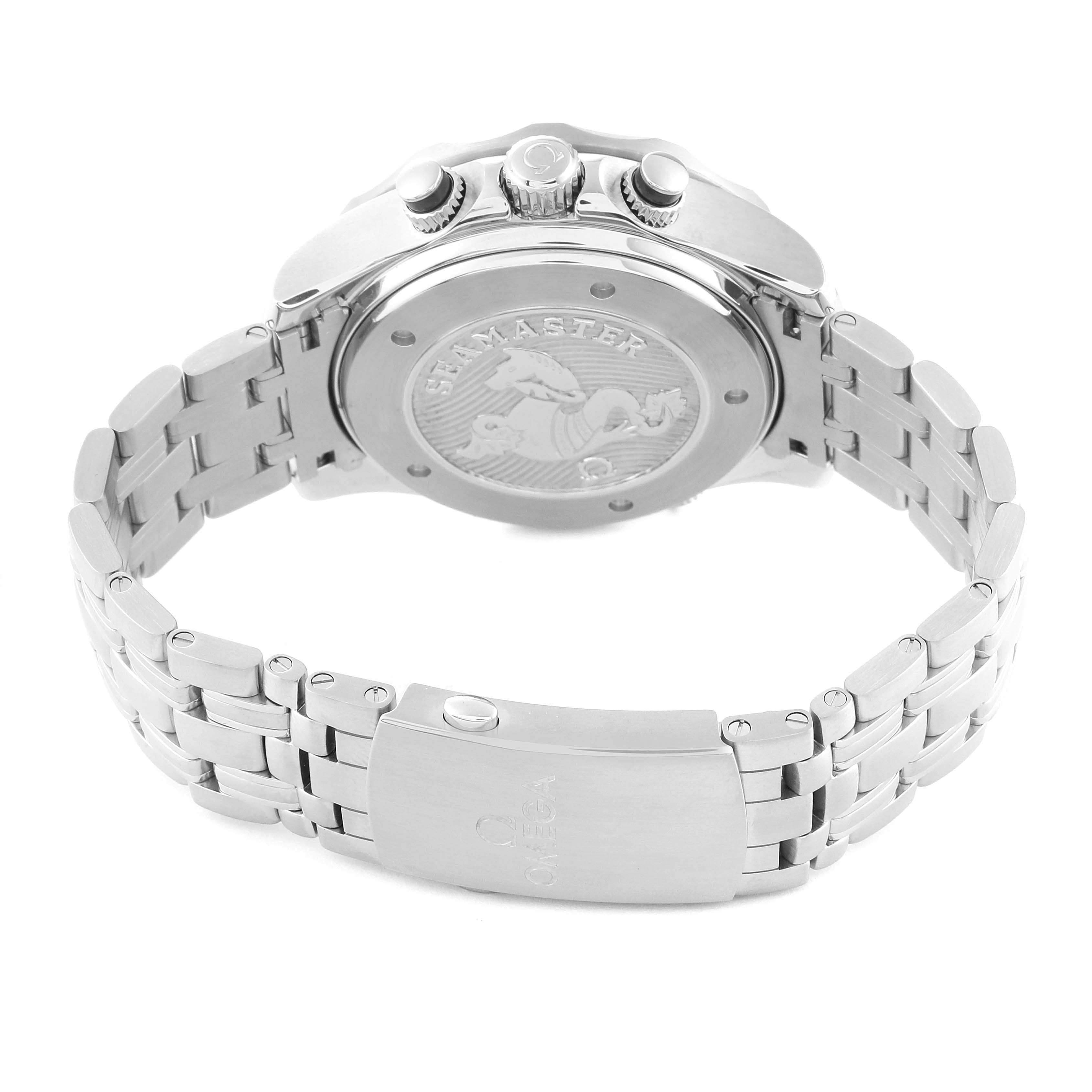 The image shows the back case and bracelet of an Omega Seamaster 212.30.44.52.01.001 Men
s Stainless Steel Black Dial 212.30.44.52.01.001 Men
s Stainless Steel Black Dial watch from a rear angle.