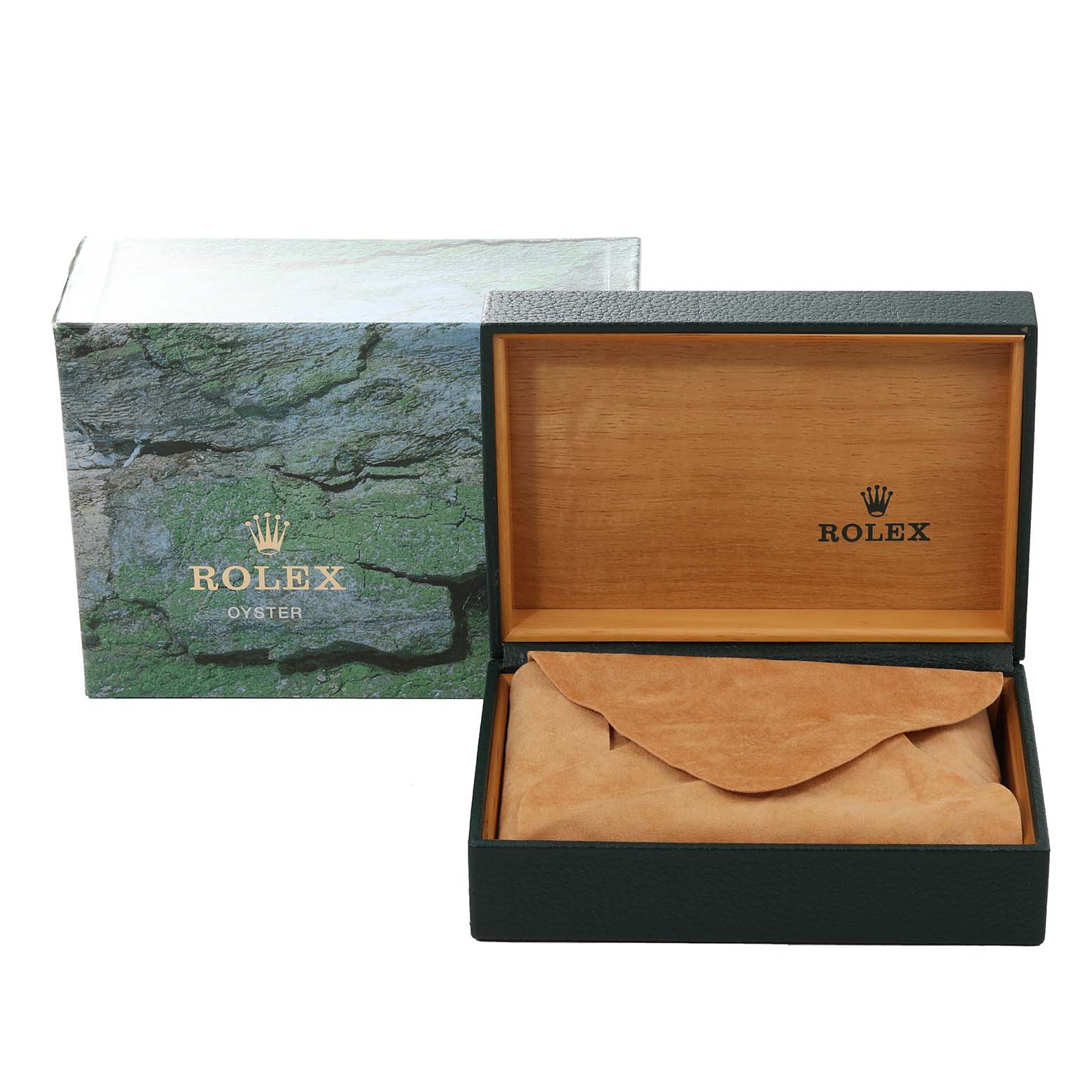 The image shows an open box and a sleeve for a Rolex Air-King 14010 Men's Stainless Steel Grey Dial 14010 Men's Stainless Steel Grey Dial watch, with the outer packaging also visible.