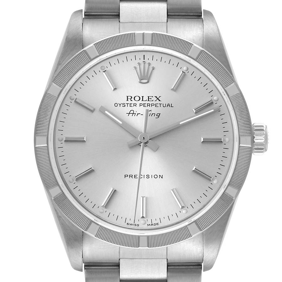Rolex Air King Silver Dial Engine Turned Bezel Steel Mens Watch 14010 Box Papers SwissWatchExpo