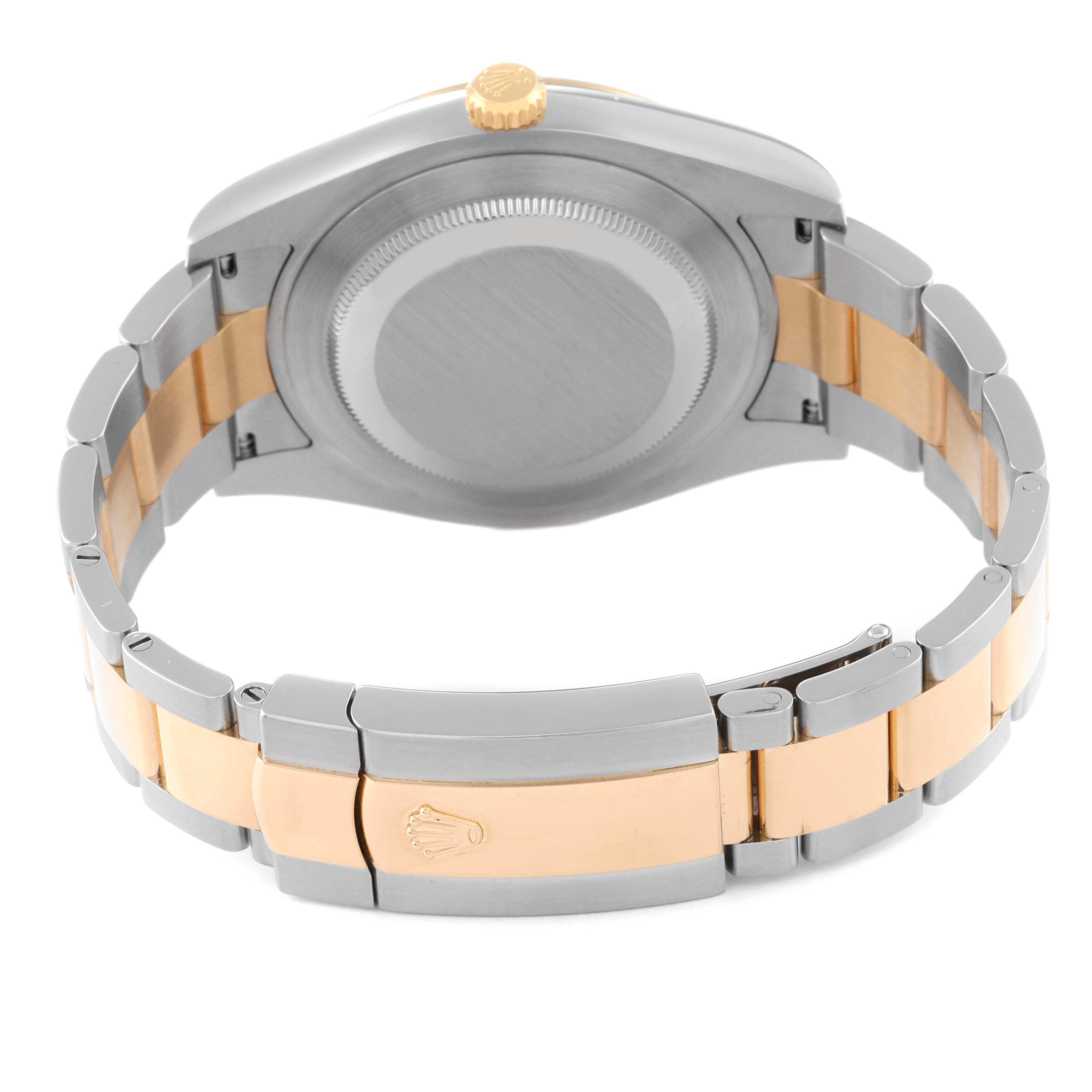 The image shows the back of a Rolex Datejust 41 116333 Men's Steel and Gold (two tone) Grey Dial 116333 Men's Steel and Gold (two tone) Grey Dial watch, highlighting its two-tone bracelet and closed clasp.