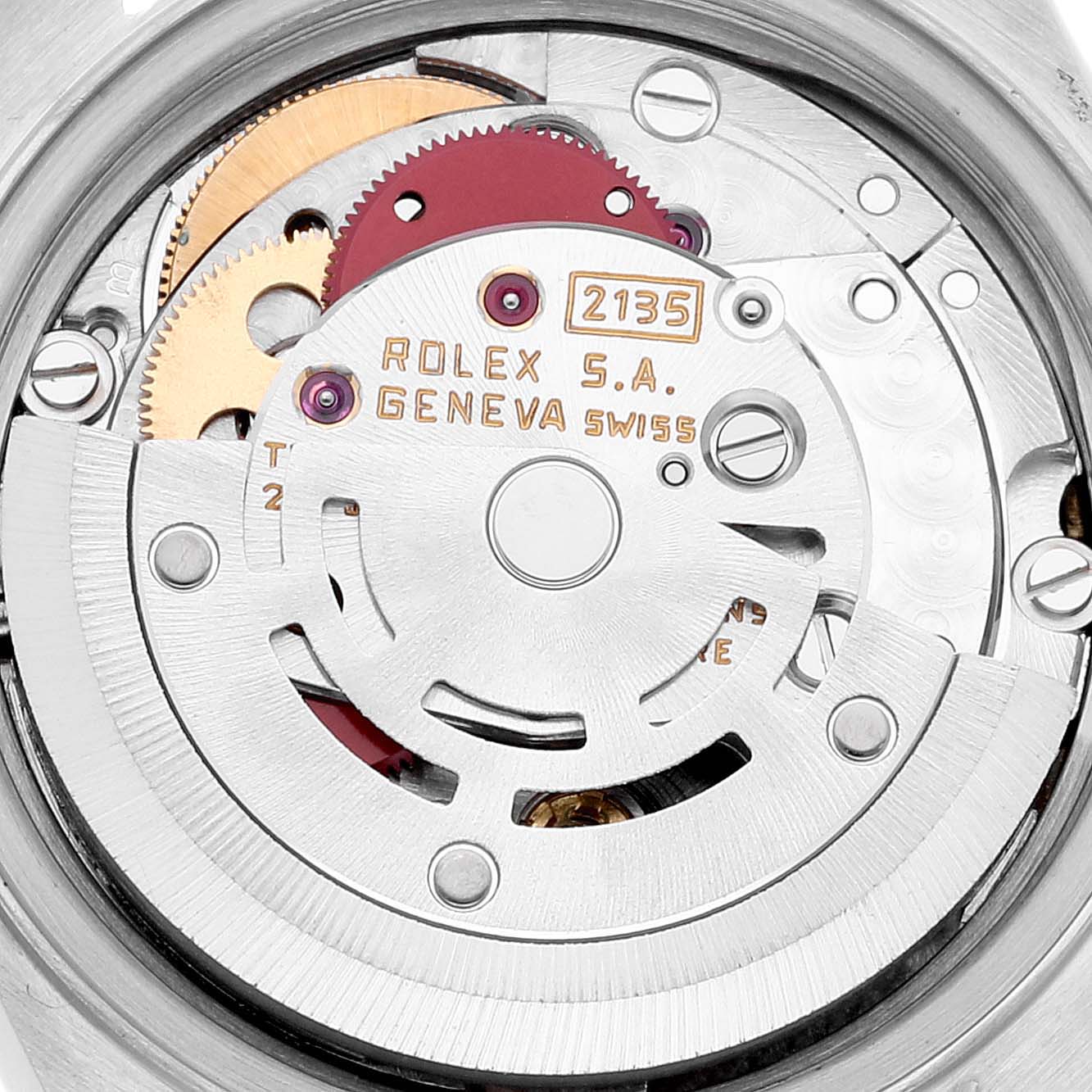 The image shows the movement mechanism of a Rolex Datejust 69173 Women's Steel and Gold (two tone) Champagne Dial 69173 Women's Steel and Gold (two tone) Champagne Dial watch from the back.