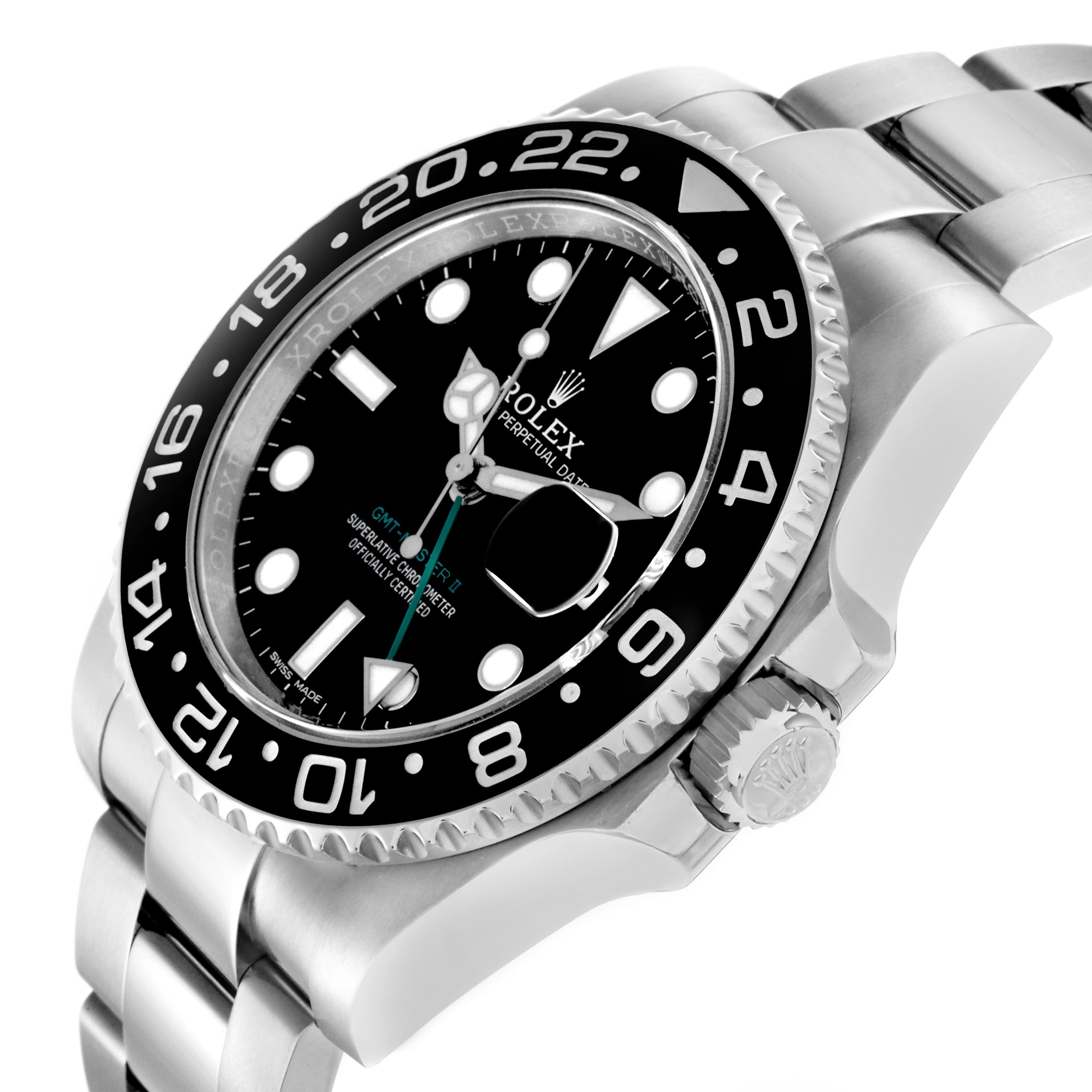 The Rolex GMT-Master 116710 Men
s Stainless Steel Black Dial 116710 Men
s Stainless Steel Black Dial watch is shown at an angled close-up, highlighting the bezel, dial, and part of the bracelet.