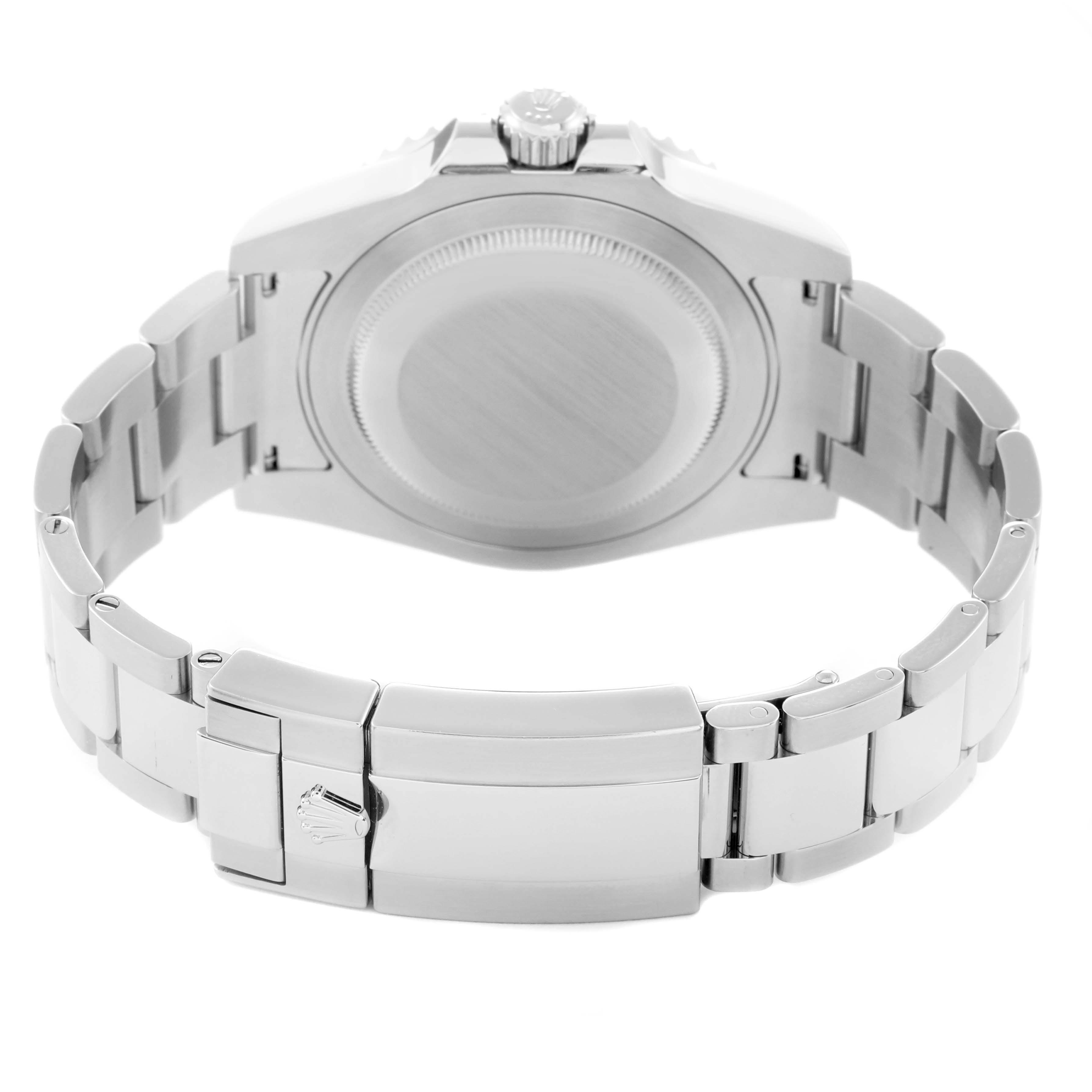 The image shows the back view of a Rolex GMT-Master 116710 Men
s Stainless Steel Black Dial 116710 Men
s Stainless Steel Black Dial, highlighting the stainless steel case back and bracelet with a clasp.