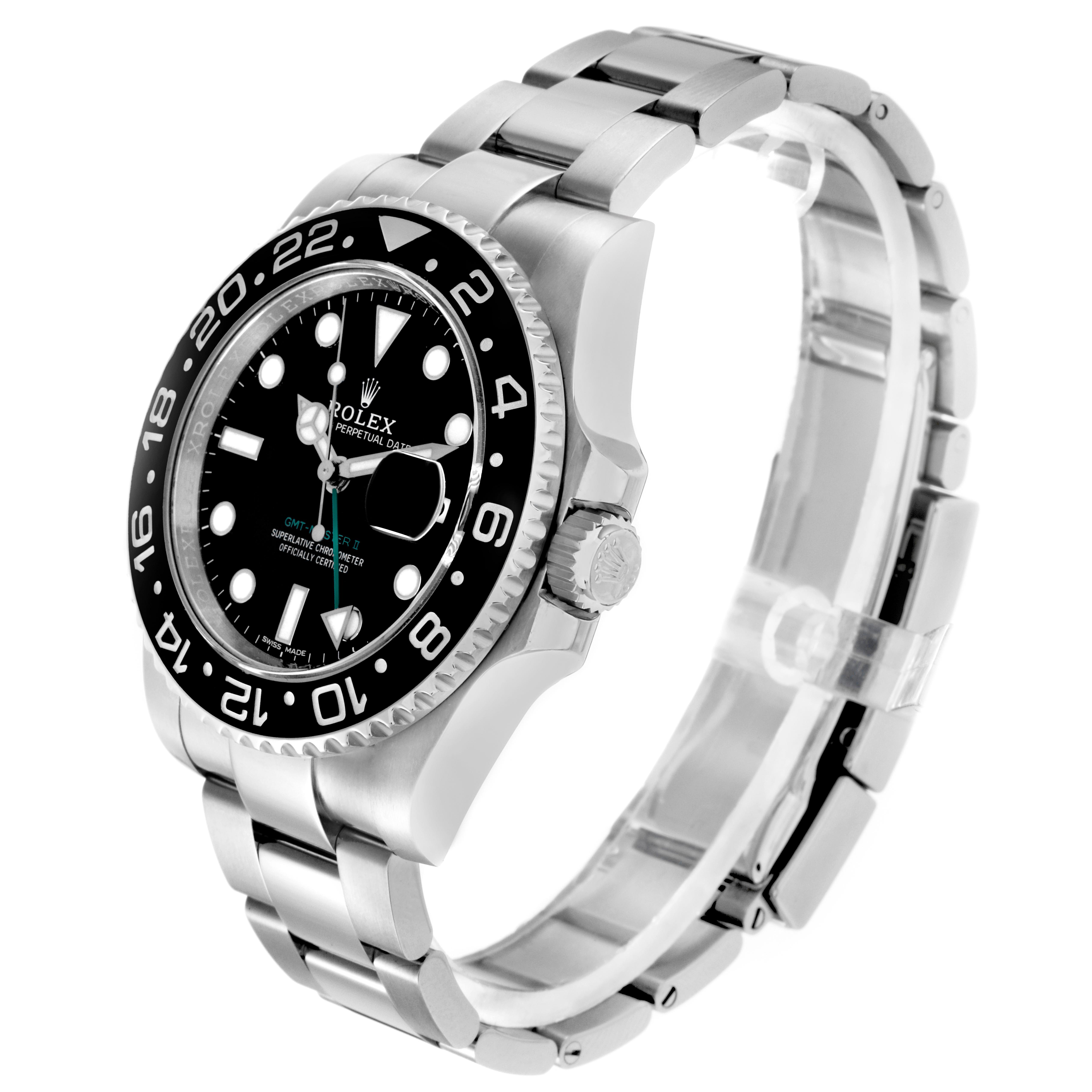 The Rolex GMT-Master 116710 Men
s Stainless Steel Black Dial 116710 Men
s Stainless Steel Black Dial watch is shown at a three-quarter angle, displaying the bezel, dial, crown, and bracelet.