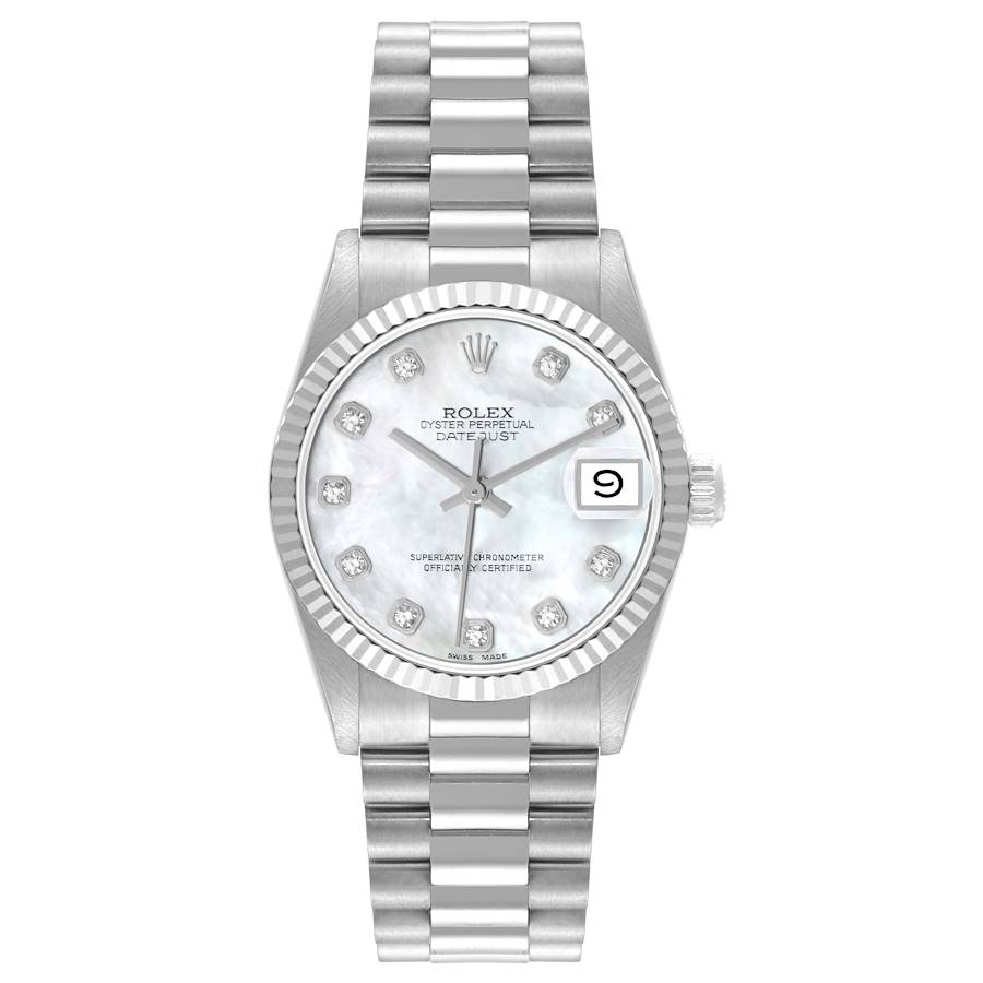 Rolex President Datejust Midsize White Gold Diamond Ladies Watch 68279 Box Paper SwissWatchExpo