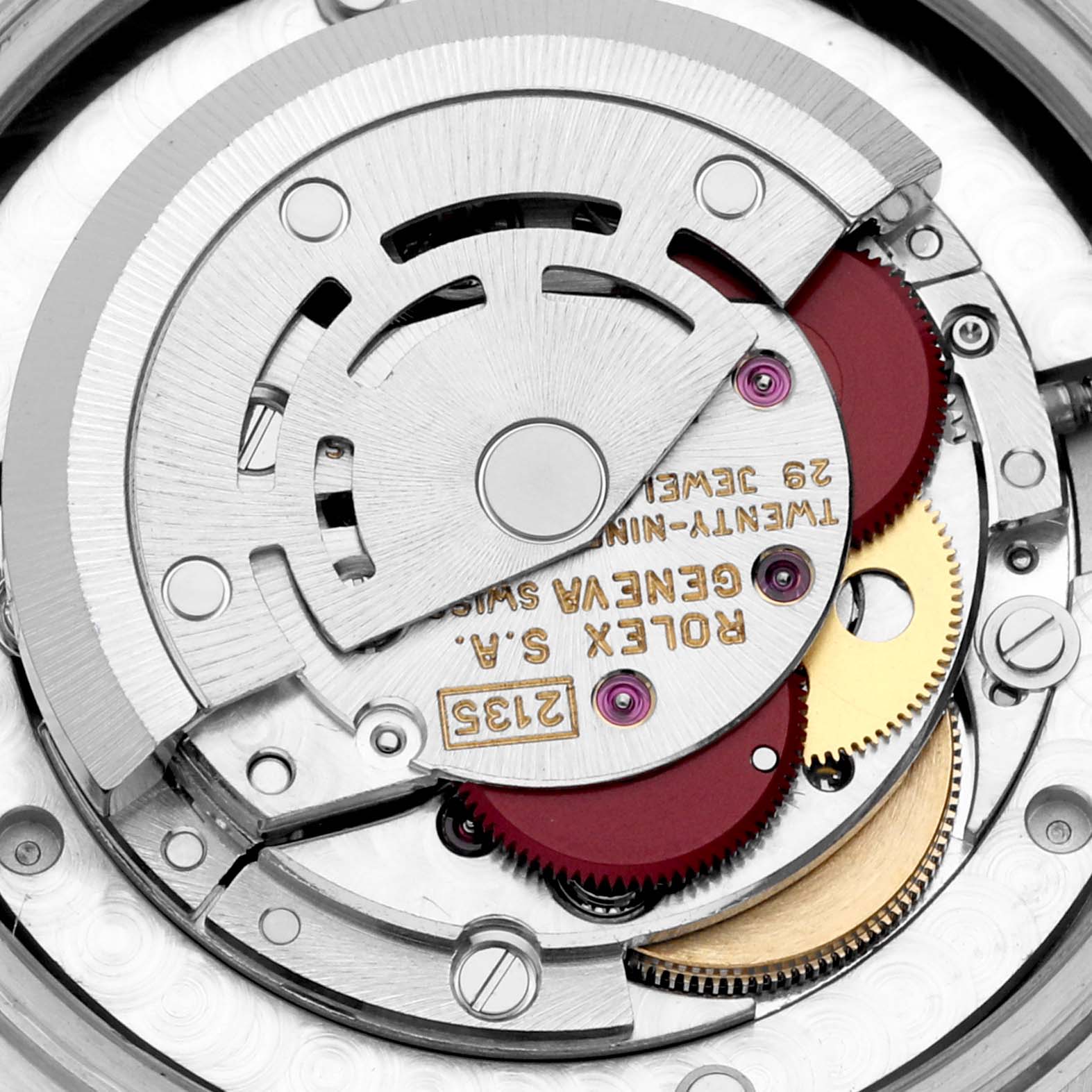 The image shows the intricate inner mechanism of a Rolex President 68279 Women's White Gold Mother of Pearl Dial 68279 Women's White Gold Mother of Pearl Dial model watch, highlighting its movement components.