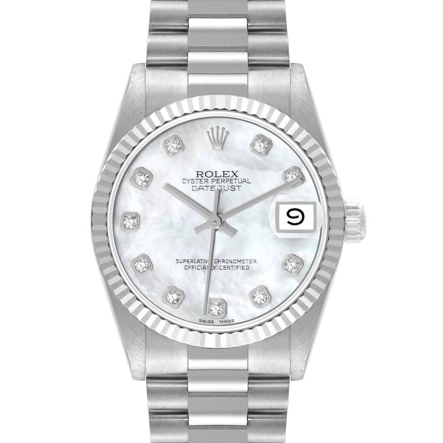 Rolex President Datejust Midsize White Gold Diamond Ladies Watch 68279 Box Paper SwissWatchExpo