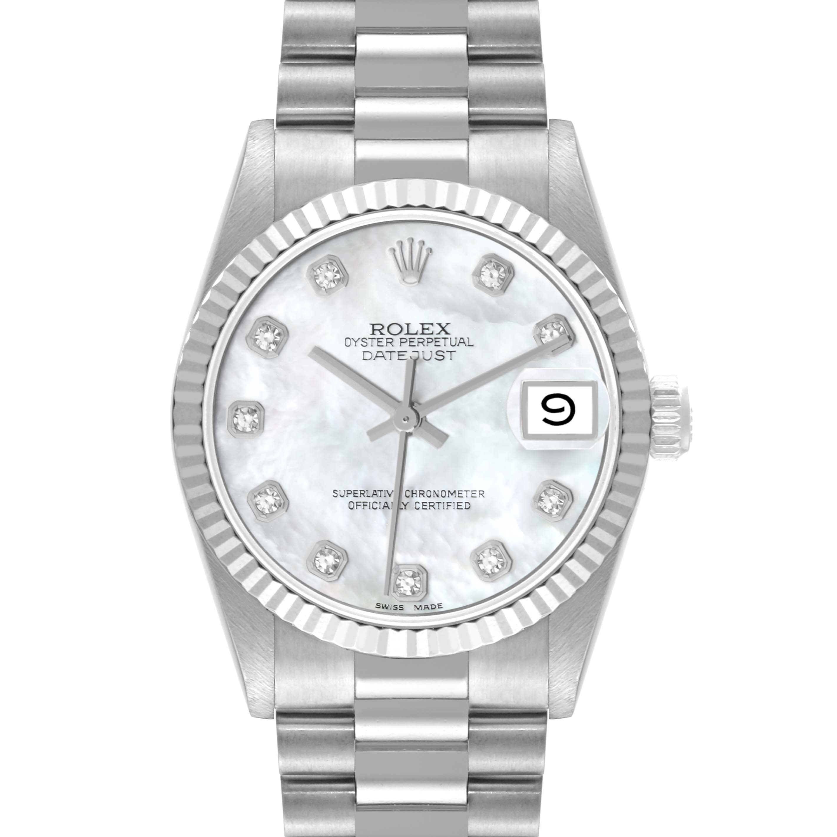 Rolex President Datejust Midsize White Gold Diamond Ladies Watch 68279 