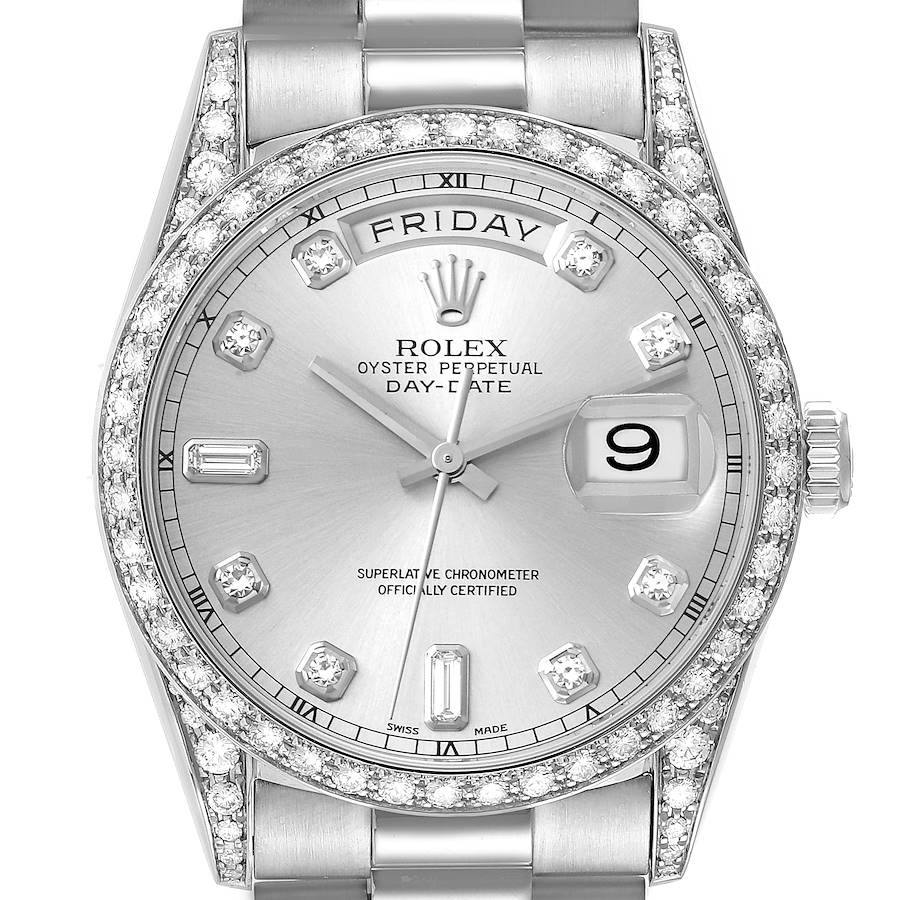 Rolex President Day-Date 18k White Gold Diamond Mens Watch 18389 SwissWatchExpo