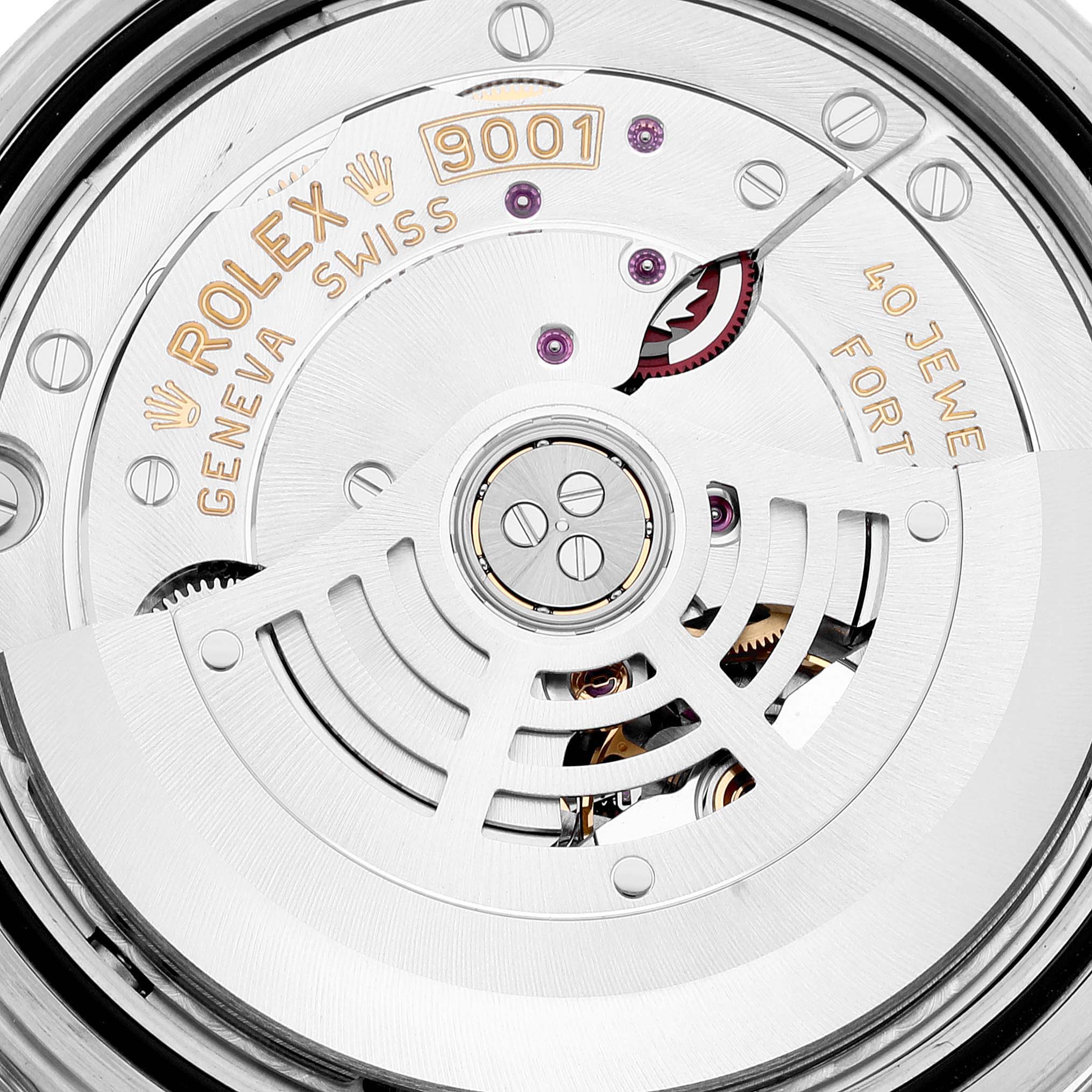 The image shows a close-up view of the movement mechanism inside the Rolex Sky-Dweller 326934 Men's Stainless Steel Blue Dial 326934 Men's Stainless Steel Blue Dial watch, focusing on the rotor and various components.