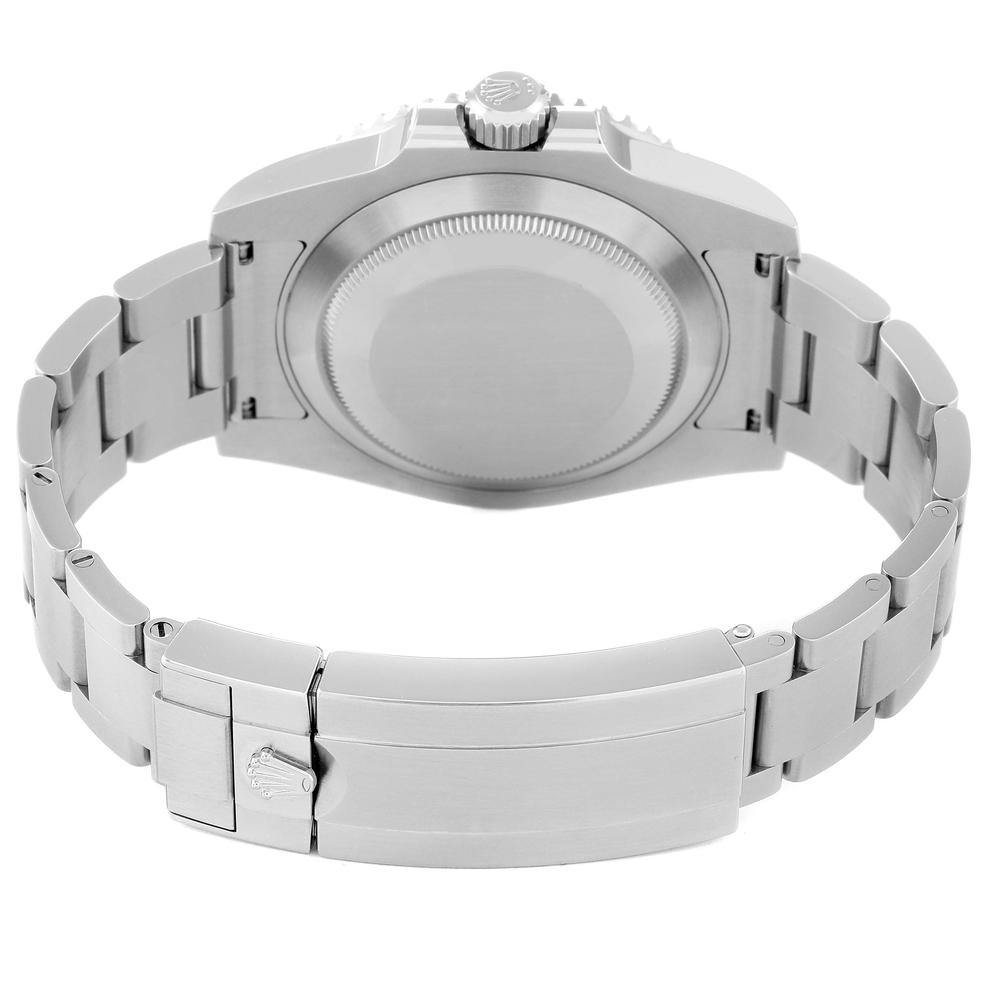 This image shows the back view of a Rolex Submariner 116610 Men
s Stainless Steel Black Dial 116610 Men
s Stainless Steel Black Dial watch, highlighting its case back and bracelet clasp.