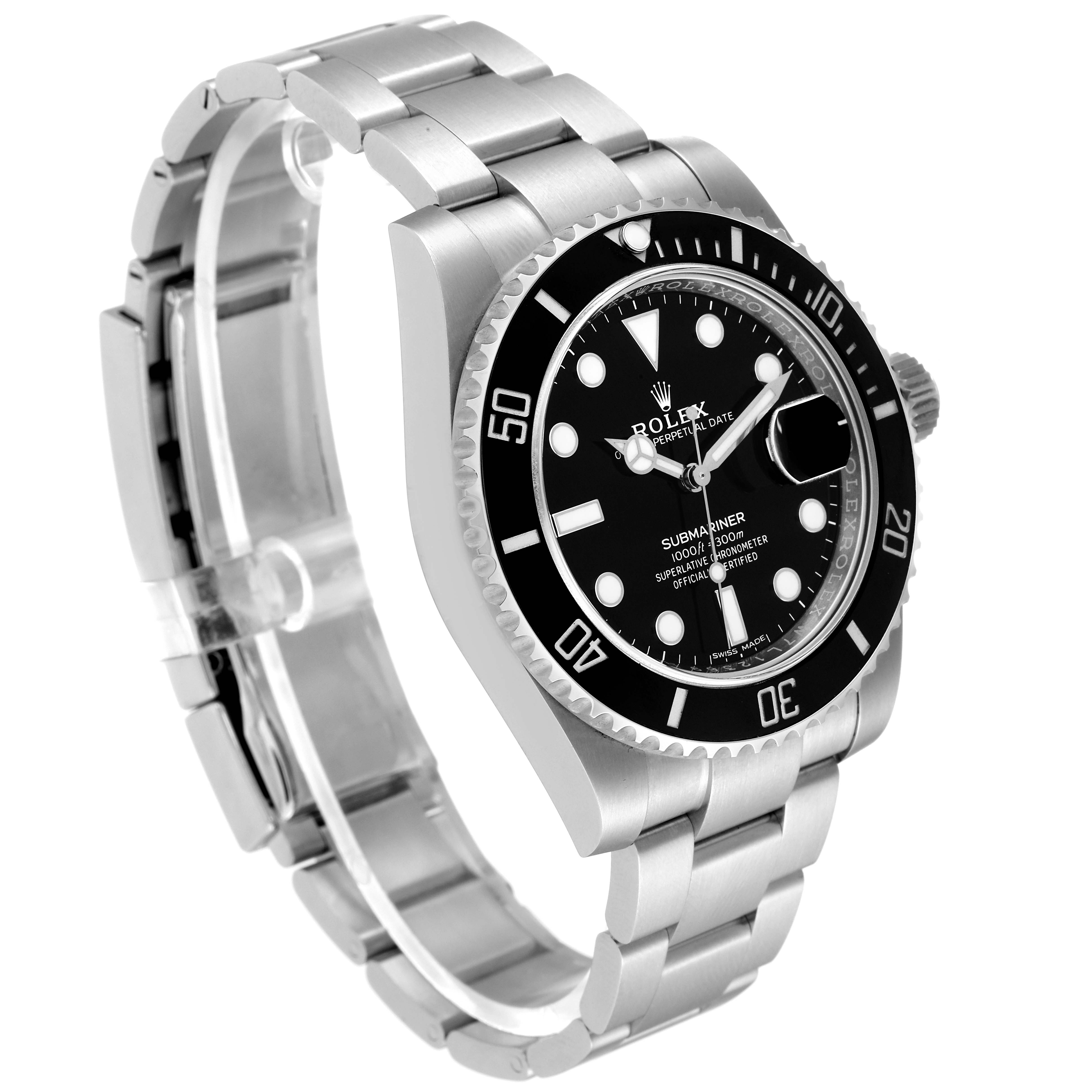 The image shows a Rolex Submariner 116610 Men
s Stainless Steel Black Dial 116610 Men
s Stainless Steel Black Dial watch from a three-quarter angle, highlighting the face, bezel, and part of the bracelet.