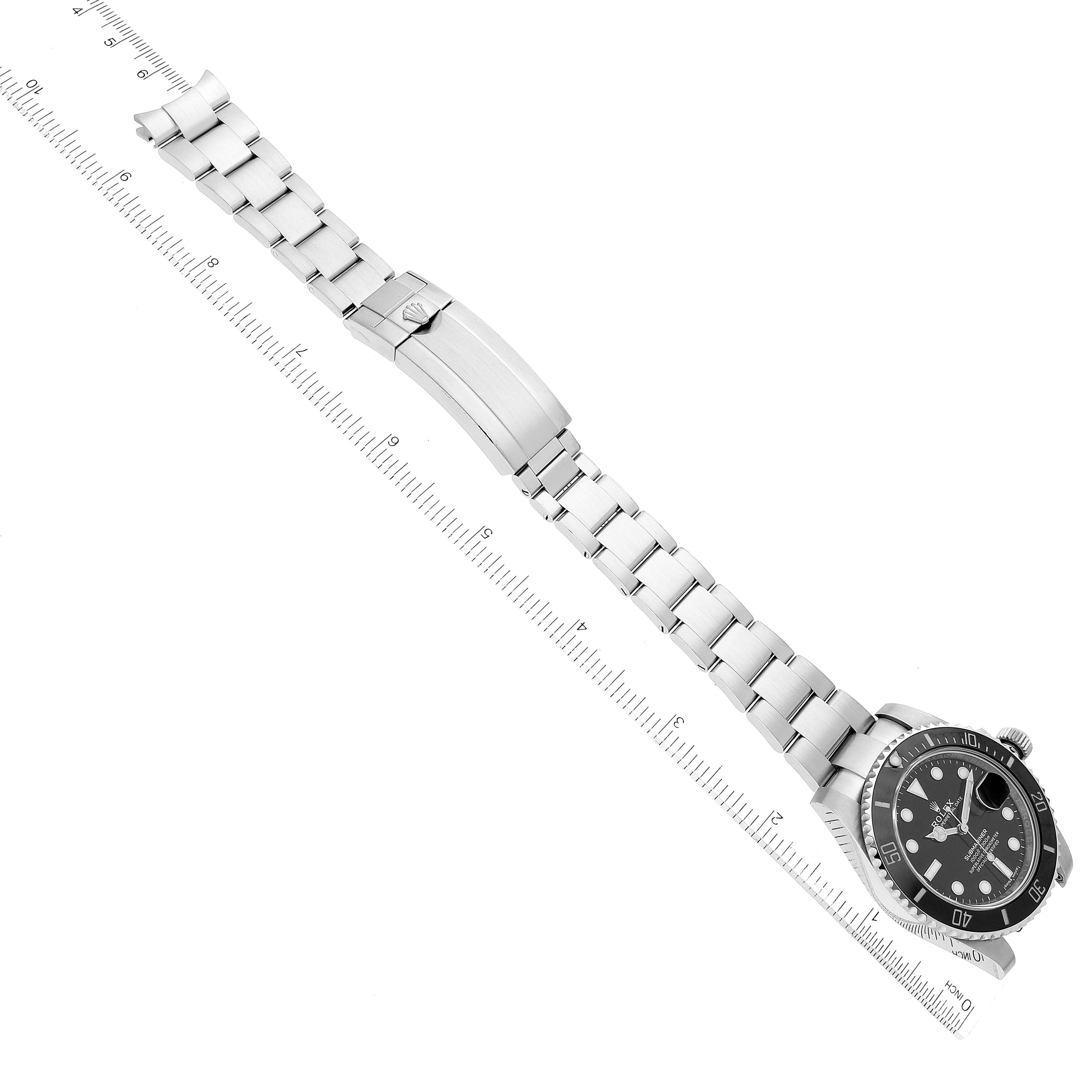 The image shows the front of the Rolex Submariner 116610 Men
s Stainless Steel Black Dial 116610 Men
s Stainless Steel Black Dial watch, including its face, bezel, and metal bracelet fully extended.