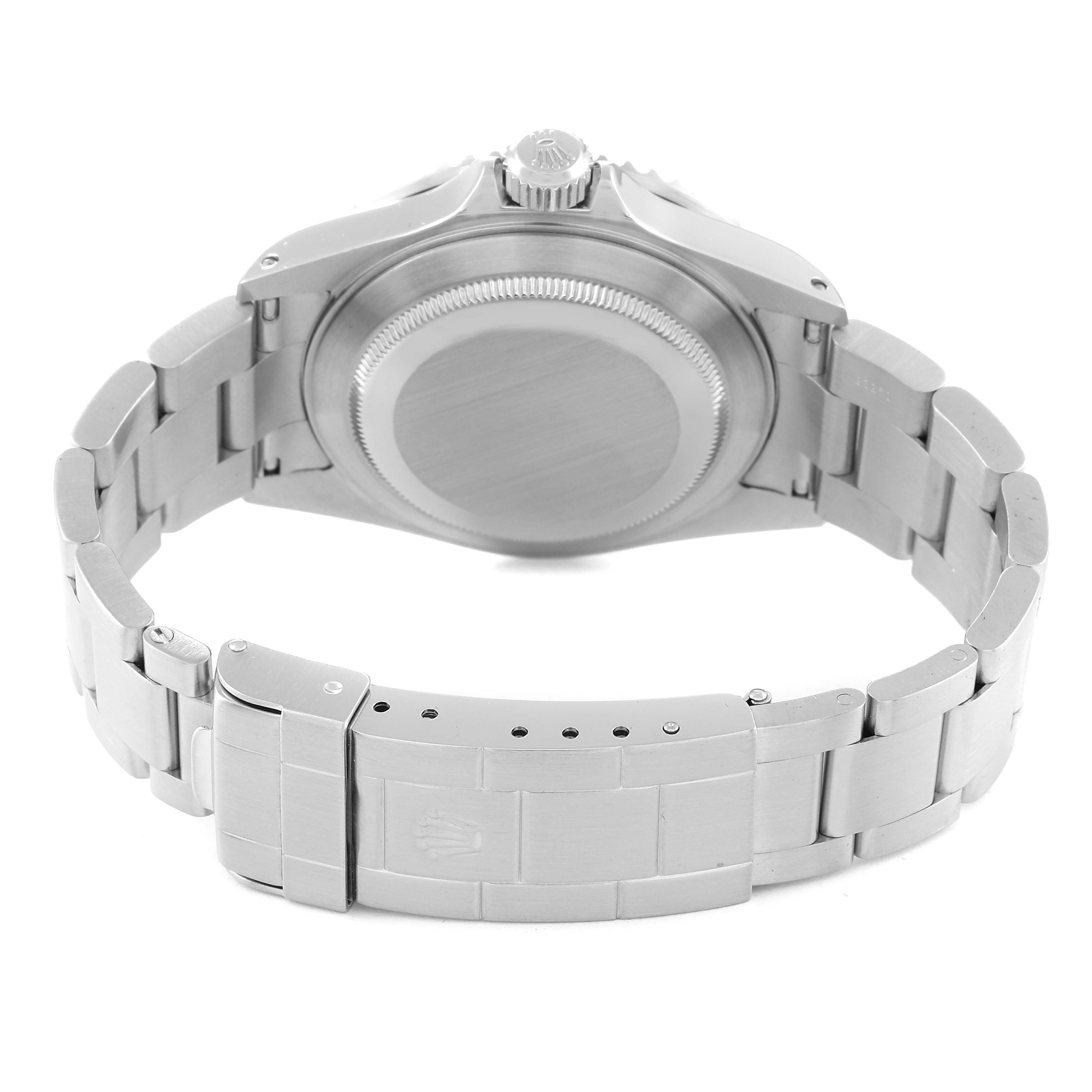 This image shows the back view of a Rolex Submariner 16610 Men's Stainless Steel Black Dial 16610 Men's Stainless Steel Black Dial watch, focusing on the case back and bracelet.