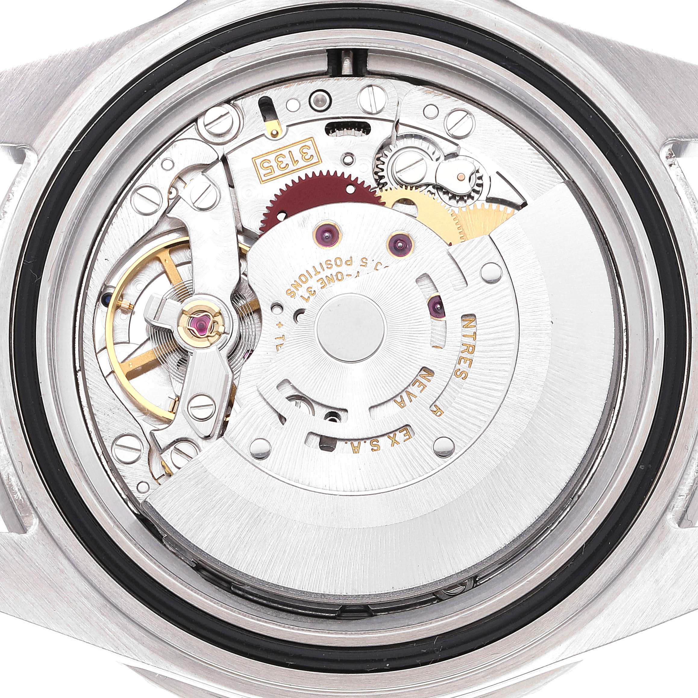 This image shows the inner mechanical movement of a Rolex Submariner 16610 Men's Stainless Steel Black Dial 16610 Men's Stainless Steel Black Dial watch from a back view without the case back.