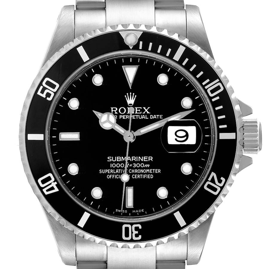 Rolex Submariner Date 40mm Black Dial Steel Mens Watch 16610 Box Papers SwissWatchExpo