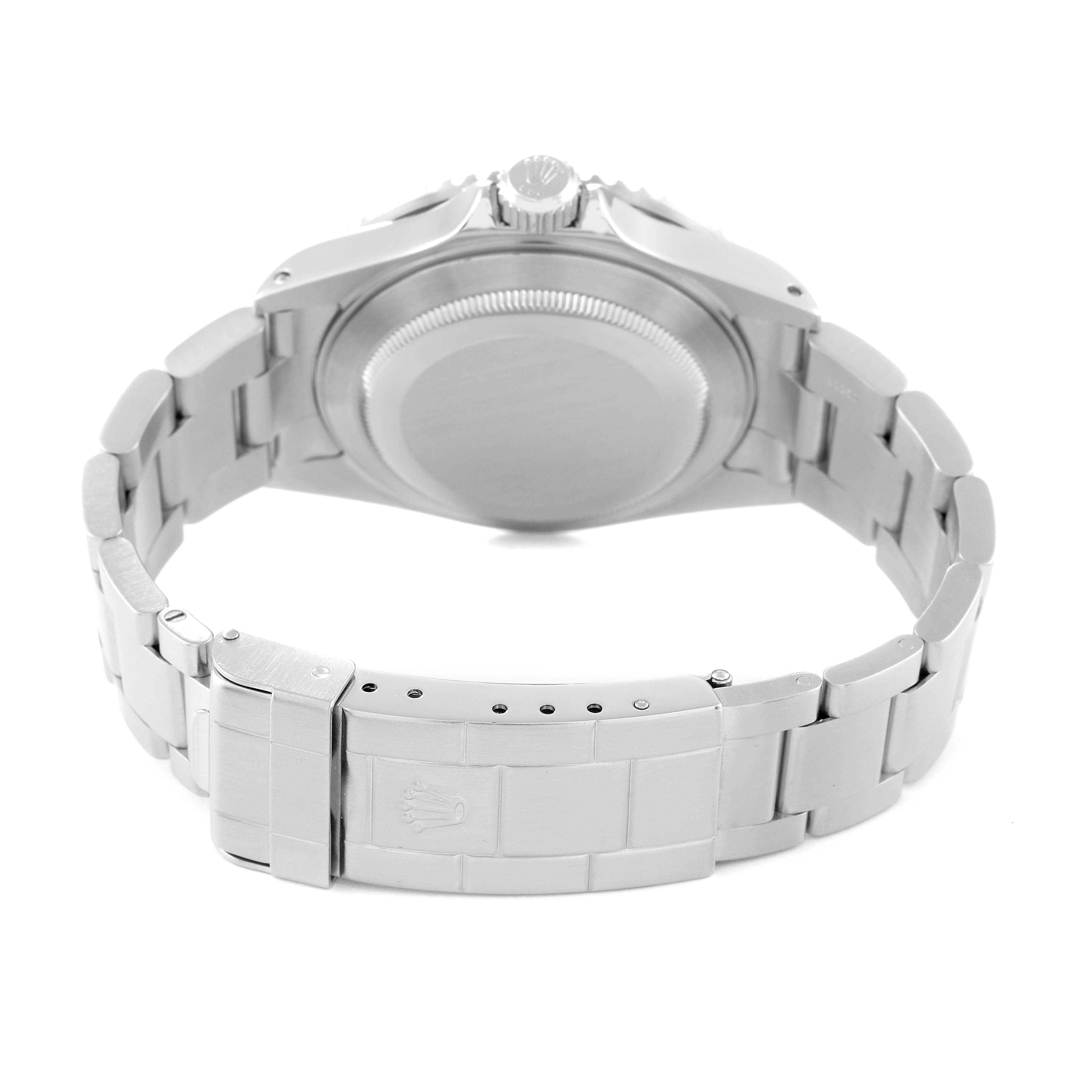 The image shows the back case and bracelet of the Rolex Submariner 16610 Men
s Stainless Steel Black Dial 16610 Men
s Stainless Steel Black Dial watch from a rear angle.