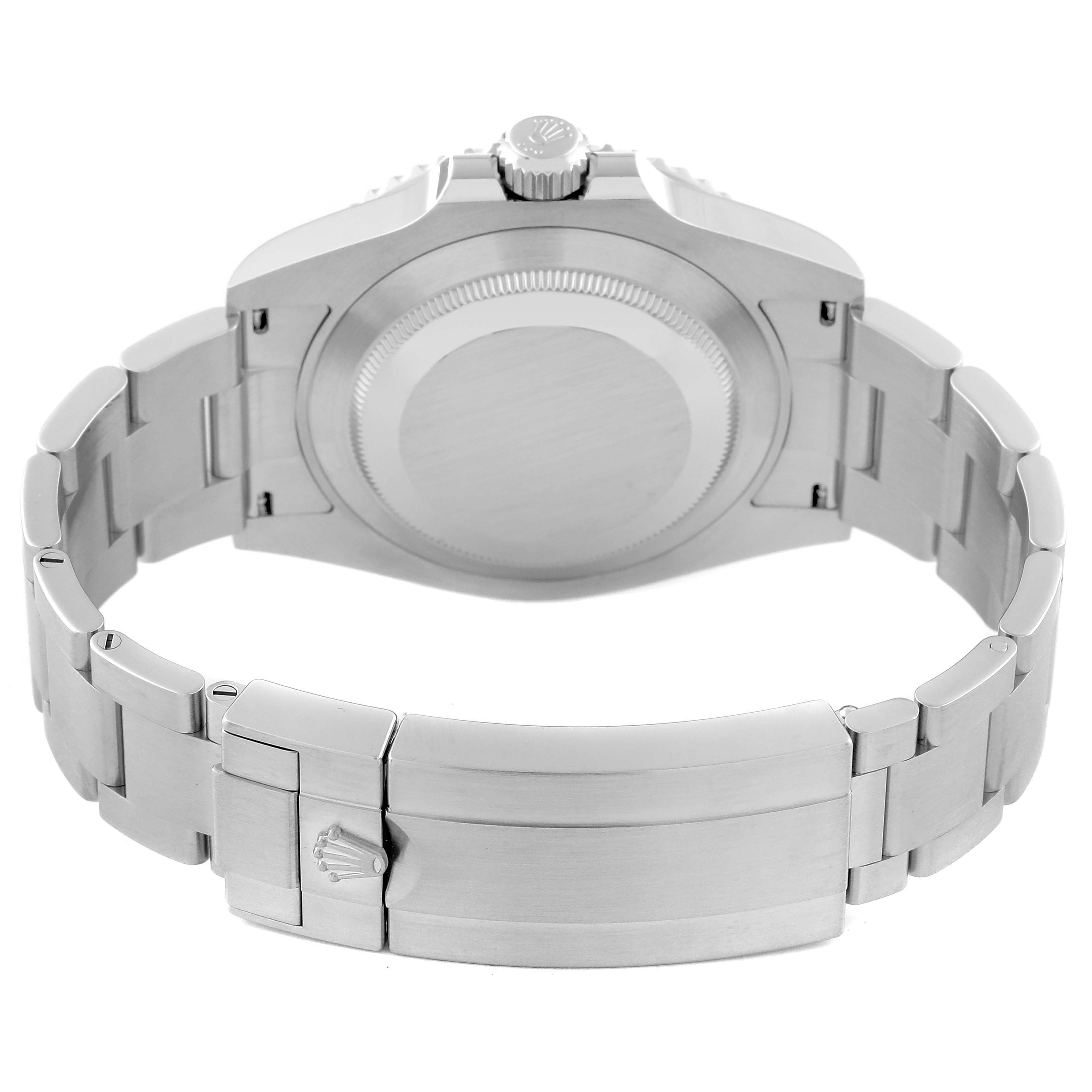 The Rolex Submariner 126610LV Men
s Stainless Steel Black Dial 126610LV Men
s Stainless Steel Black Dial is shown from the back, featuring its case back and metal bracelet with the clasp visible.