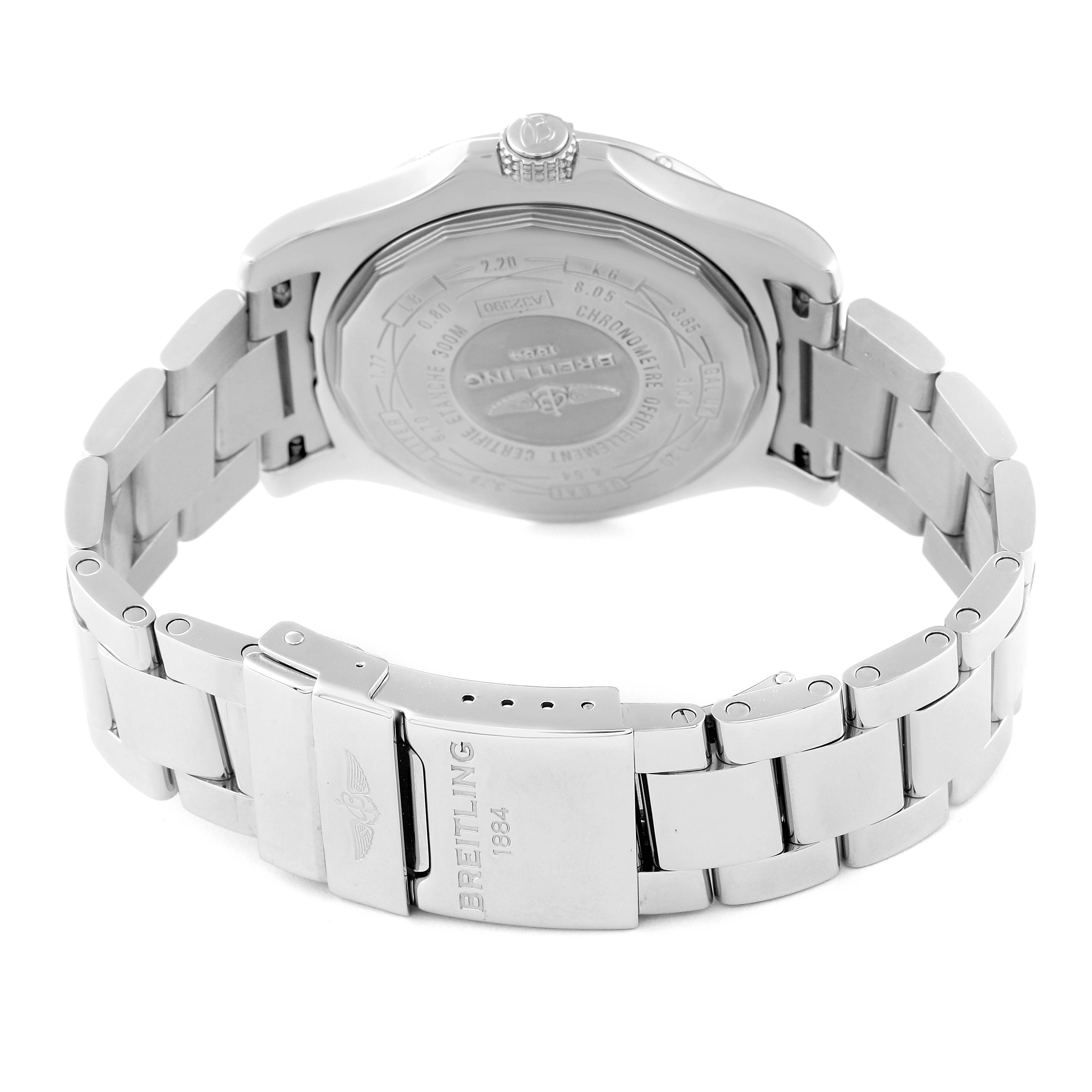 The image shows the case back and bracelet of a Breitling Avenger A3239011/C872 Men's Stainless Steel Blue Dial A3239011/C872 Men's Stainless Steel Blue Dial watch from a rear angle.