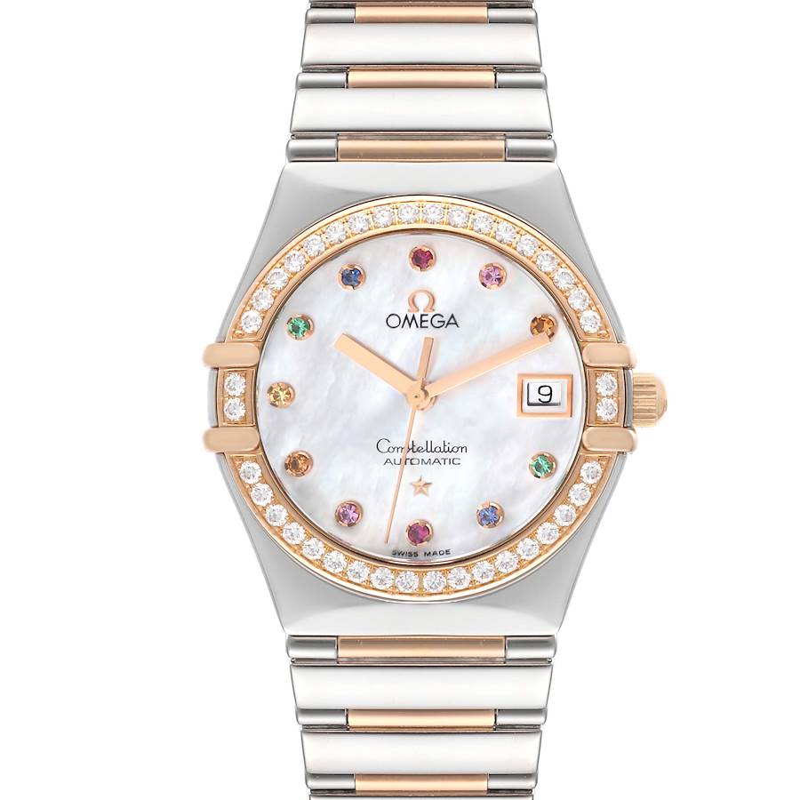 Omega Constellation Iris Rainbow Steel Rose Gold Multi Stone Ladies Watch 1394.79.00 SwissWatchExpo