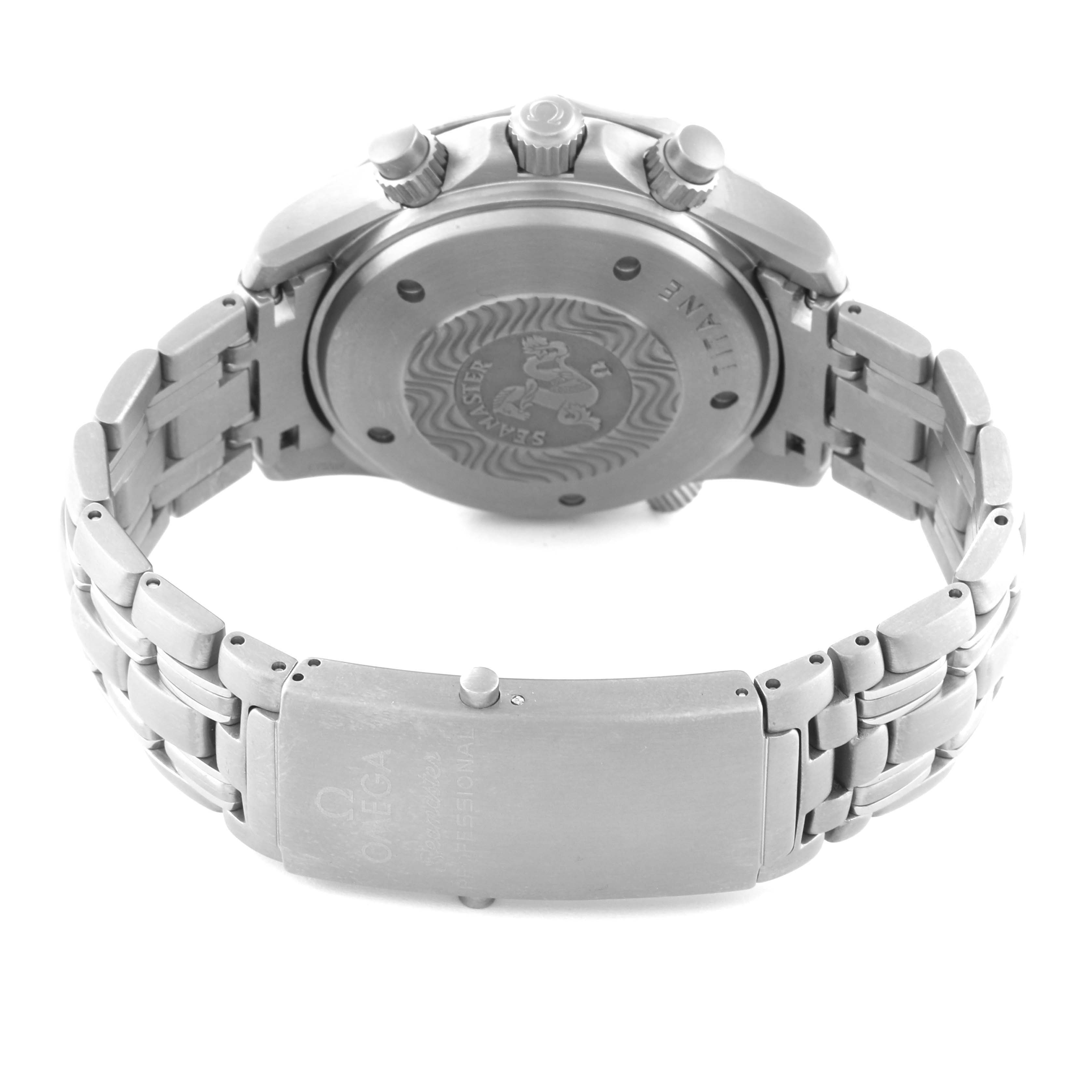 The image shows the back and bracelet of an Omega Seamaster 2298.80.00 Men's Titanium Blue Dial 2298.80.00 Men's Titanium Blue Dial watch, highlighting its clasp and case back.