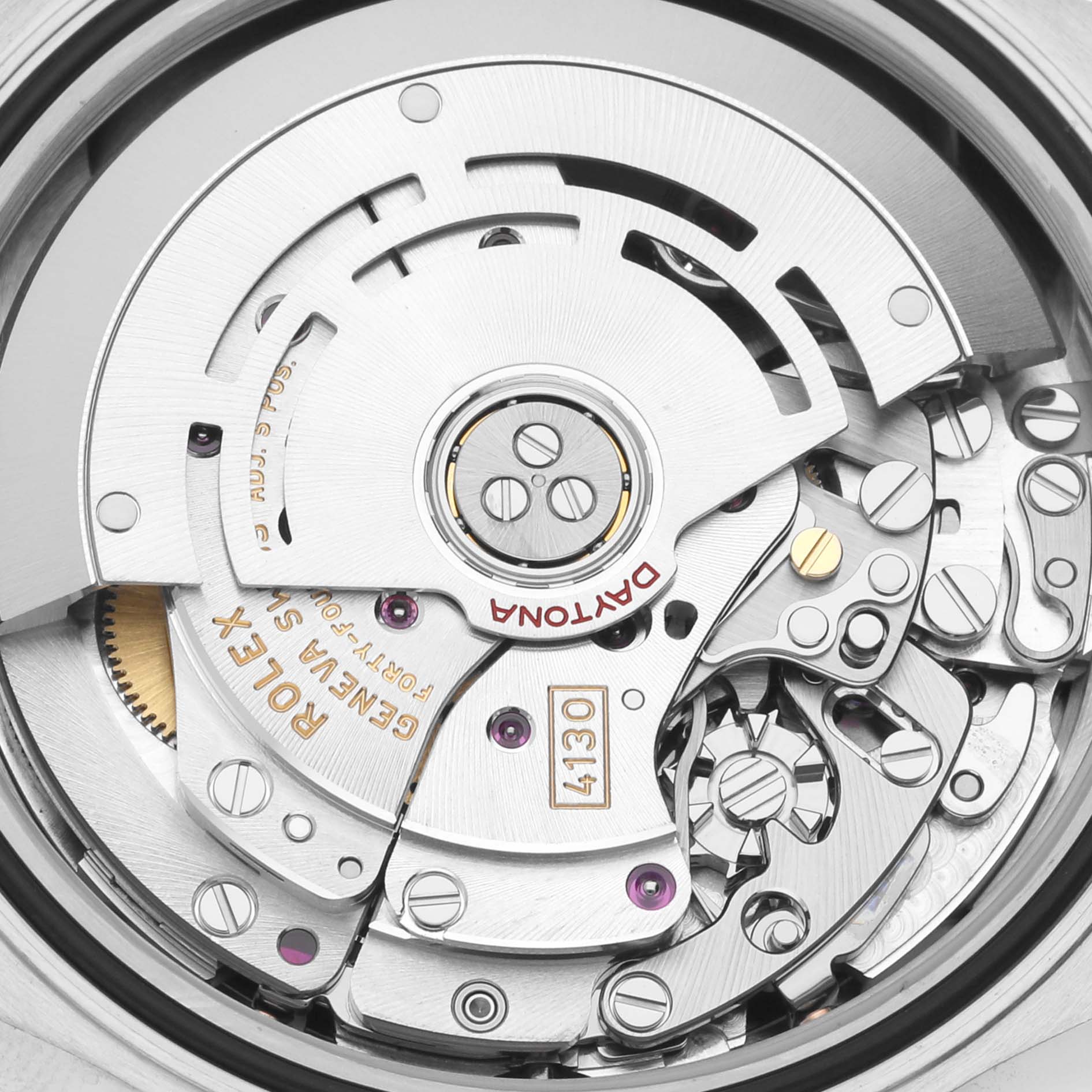 The image shows the intricate internal mechanism of a Rolex Daytona 116519 Men's White Gold Grey Dial 116519 Men's White Gold Grey Dial watch model, viewed at a close-up angle.