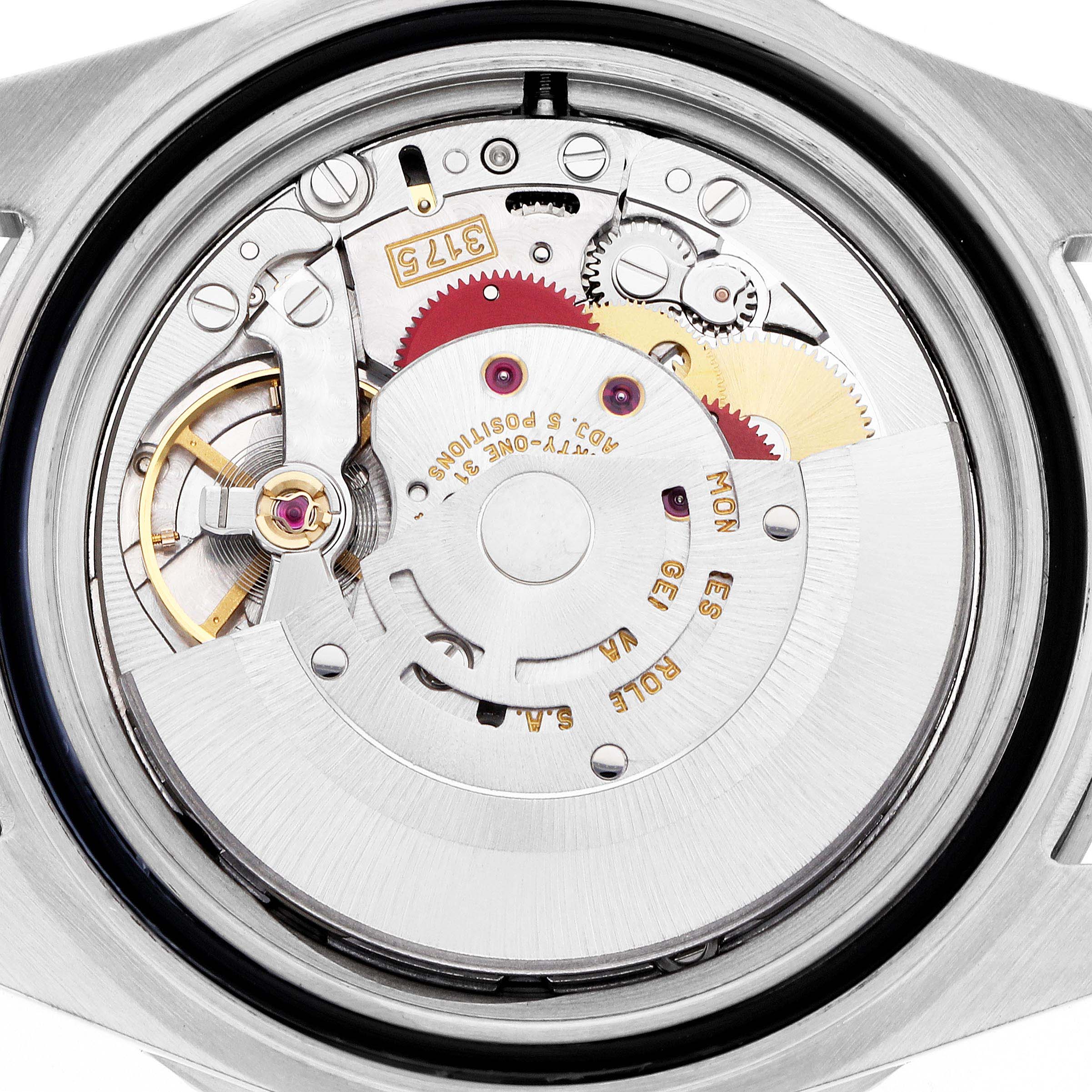 The image shows the back view of a Rolex GMT-Master 16700 Men
s Stainless Steel Black Dial 16700 Men
s Stainless Steel Black Dial, highlighting the movement mechanism inside.