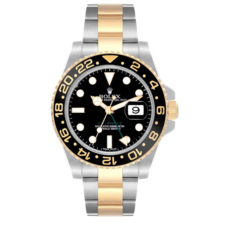 Rolex GMT Master II Steel Yellow Gold Black Dial Mens Watch 116713 SwissWatchExpo