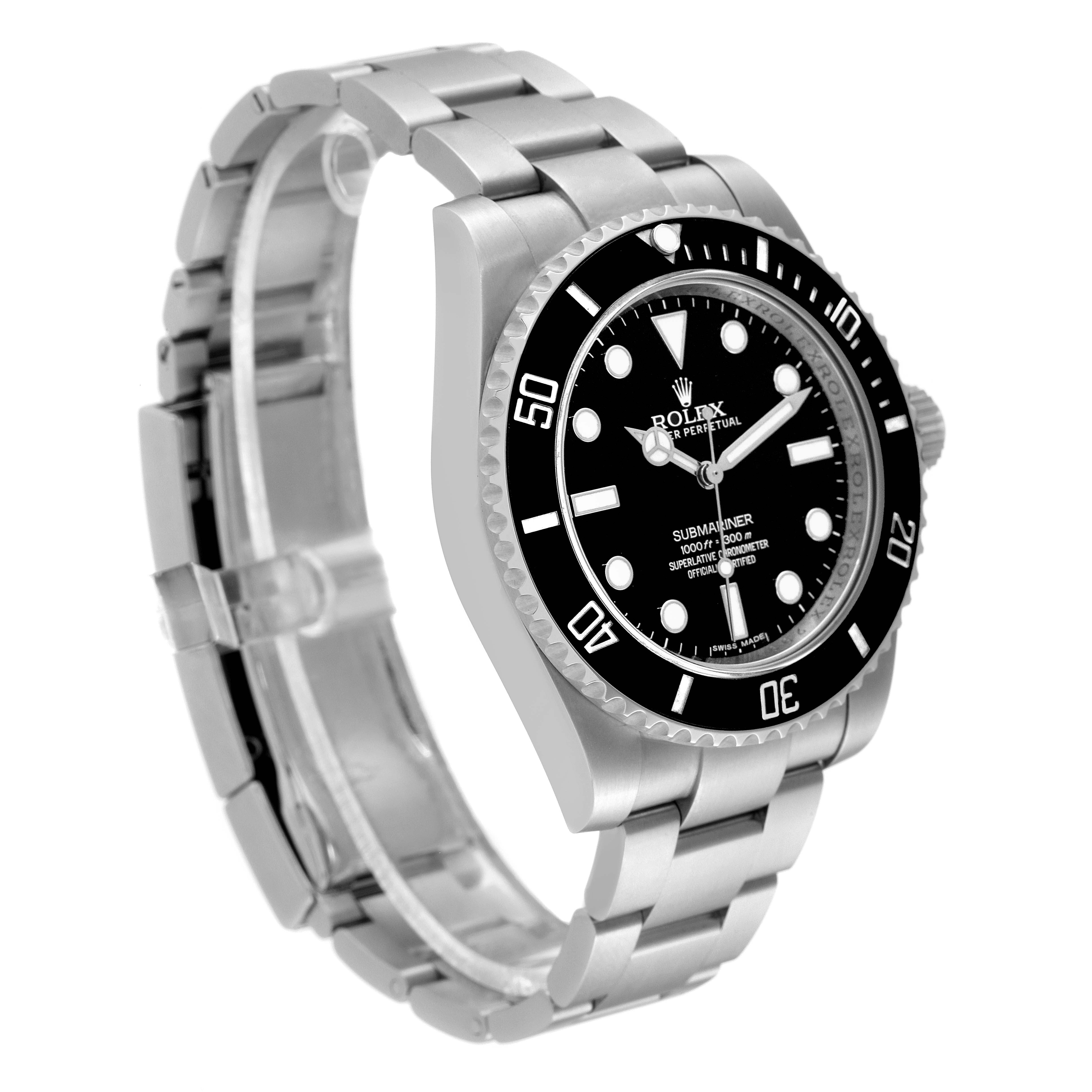 The image shows a Rolex Submariner 114060 Men
s Stainless Steel Black Dial 114060 Men
s Stainless Steel Black Dial watch from a three-quarter angle, highlighting the face, bezel, and bracelet.